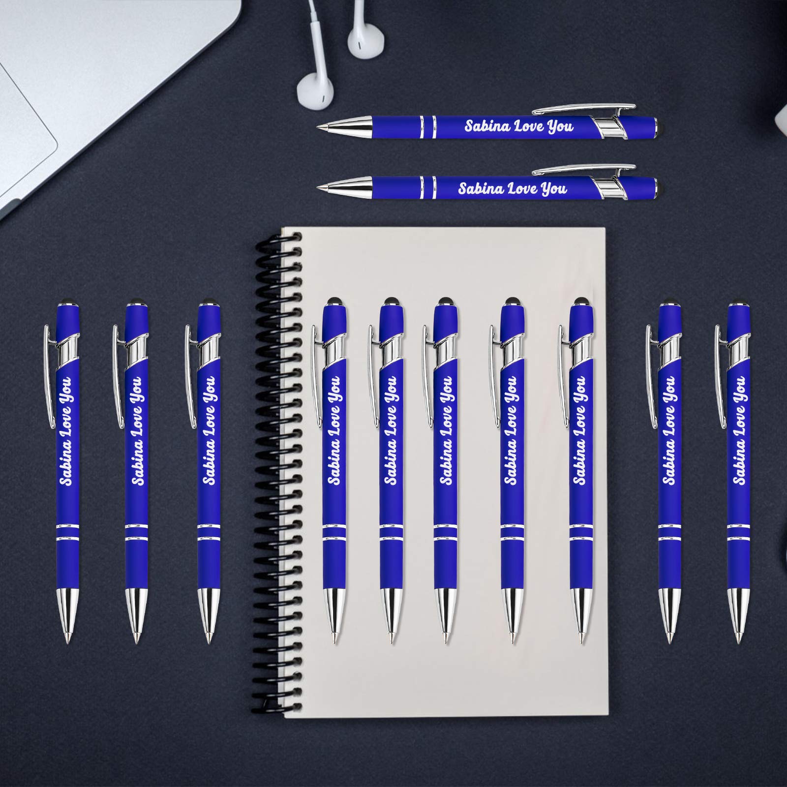 Aolun 36 Personalized Pens in Bulk with Stylus Engraved Custom Pens,Soft Touch Metal,Engraving