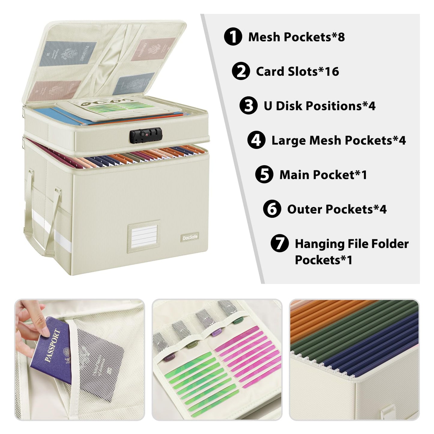 DocSafe File Box with Lock,Multi-Layer Fireproof Document Box Collapsible File Storage Organizer