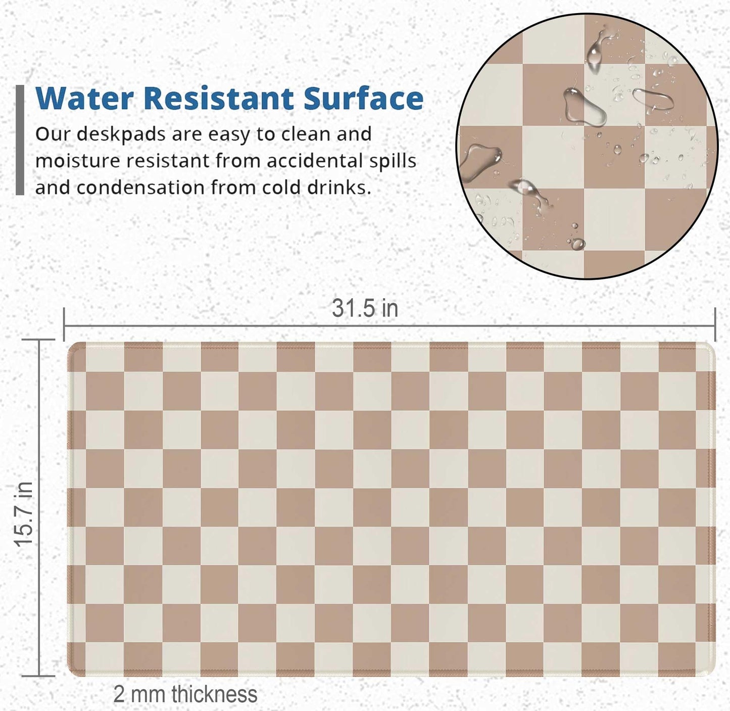 XXL Brown Checkered Mouse Pad with Non-Slip Rubber Base, Large Modern Aesthetic Mouse Pads for Desk