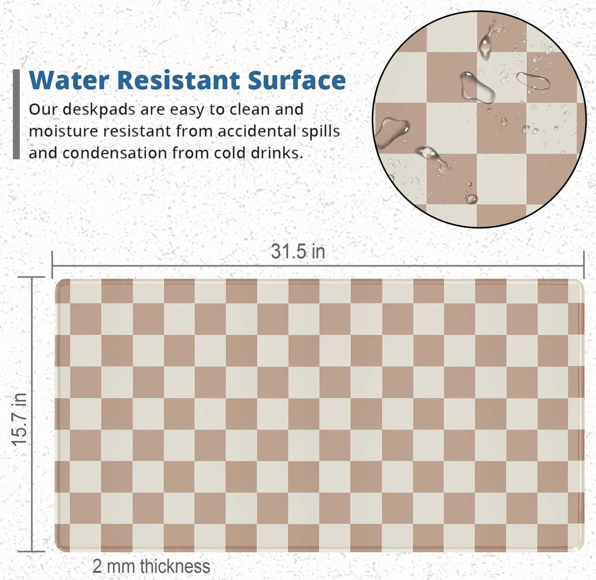 XXL Brown Checkered Mouse Pad with Non-Slip Rubber Base, Large Modern Aesthetic Mouse Pads for Desk