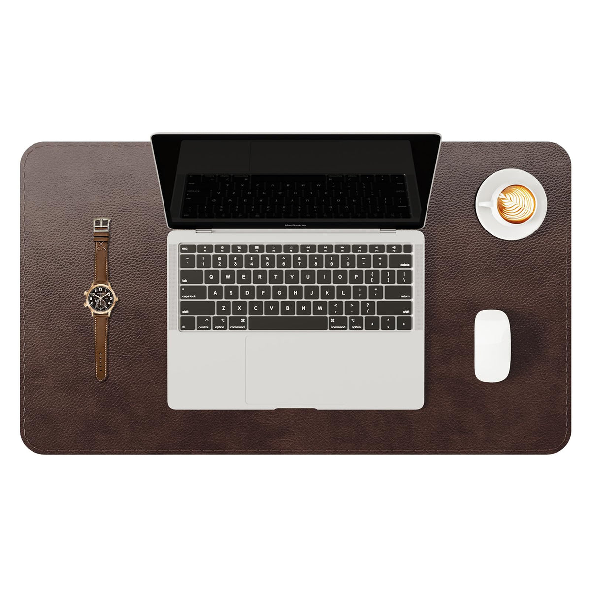 YSAGi Genuine Leather Desk Mat, 23.6"x13.8" Office Desk Pad, Thick Desk Pad Mat with Stitched Line