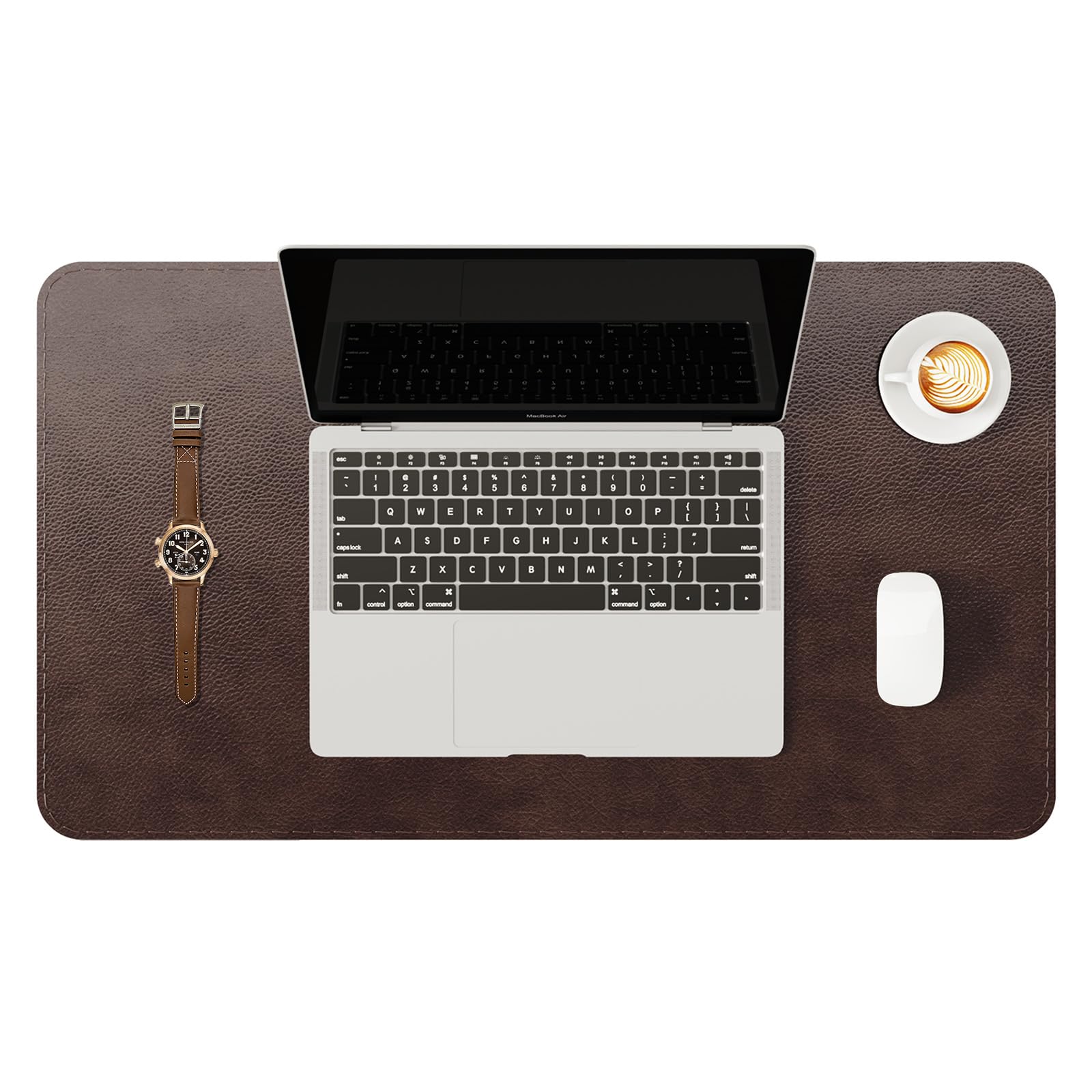 YSAGi Genuine Leather Desk Mat, 23.6"x13.8" Office Desk Pad, Thick Desk Pad Mat with Stitched Line