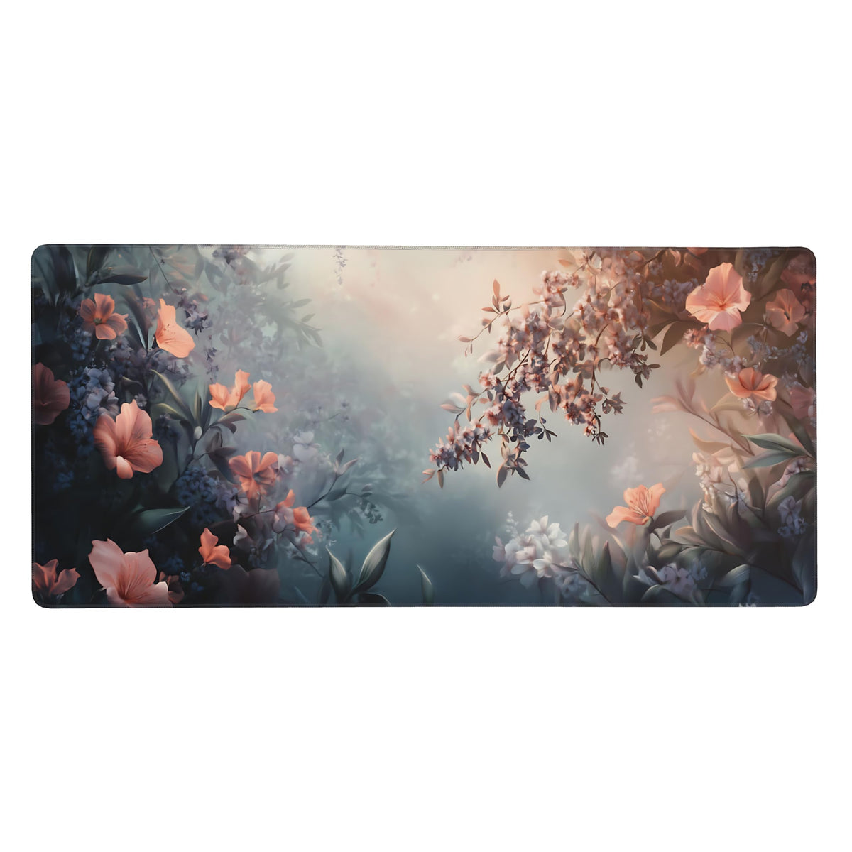 Cute Floral Aesthetic Azalea Gaming Mouse Pad, Ink Blue Red Dreamy Desk Mat with Anti-Slip Base &