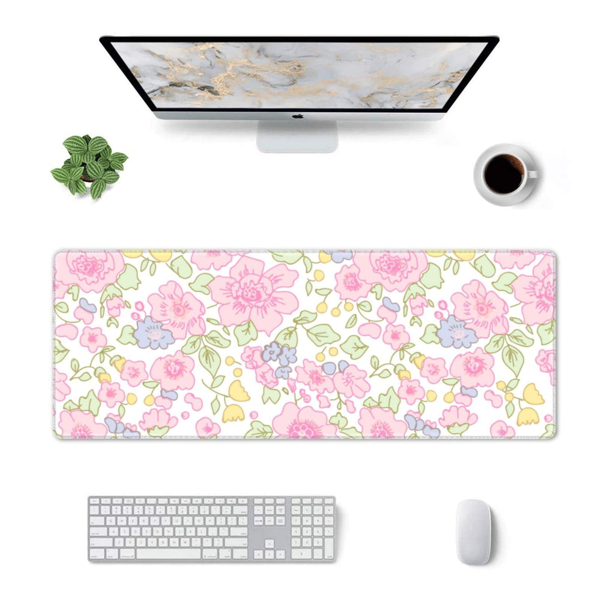Cute Flowers Pink Floral Gaming Mouse Pad Large XL Desk Mat Long Extended Pads Big Mousepad for