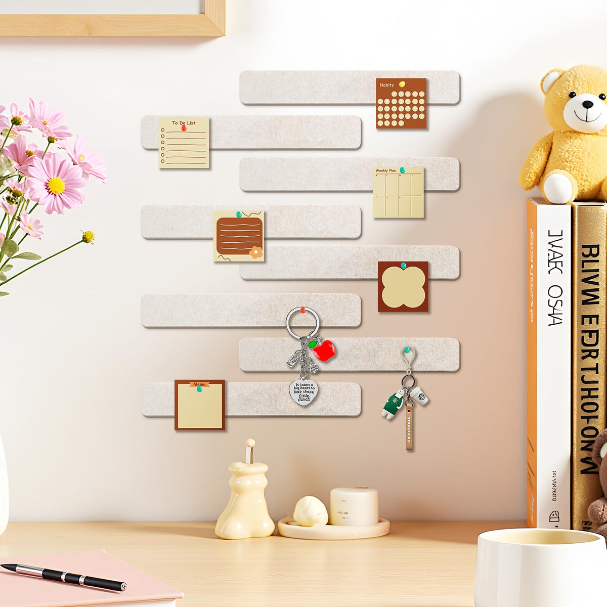 Cork Board Felt Bulletin Board 8-Pack with 50 Push Pins for Paste Notes, Photos, Schedules