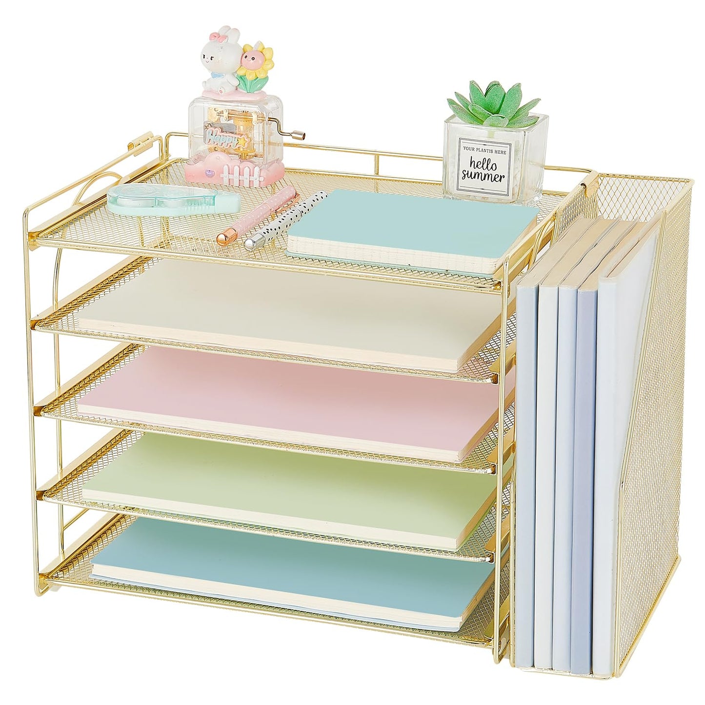 AUPSEN Gold Desk Organizers and Accessories, 5-Tier Desktop Paper File Organizer with Removable