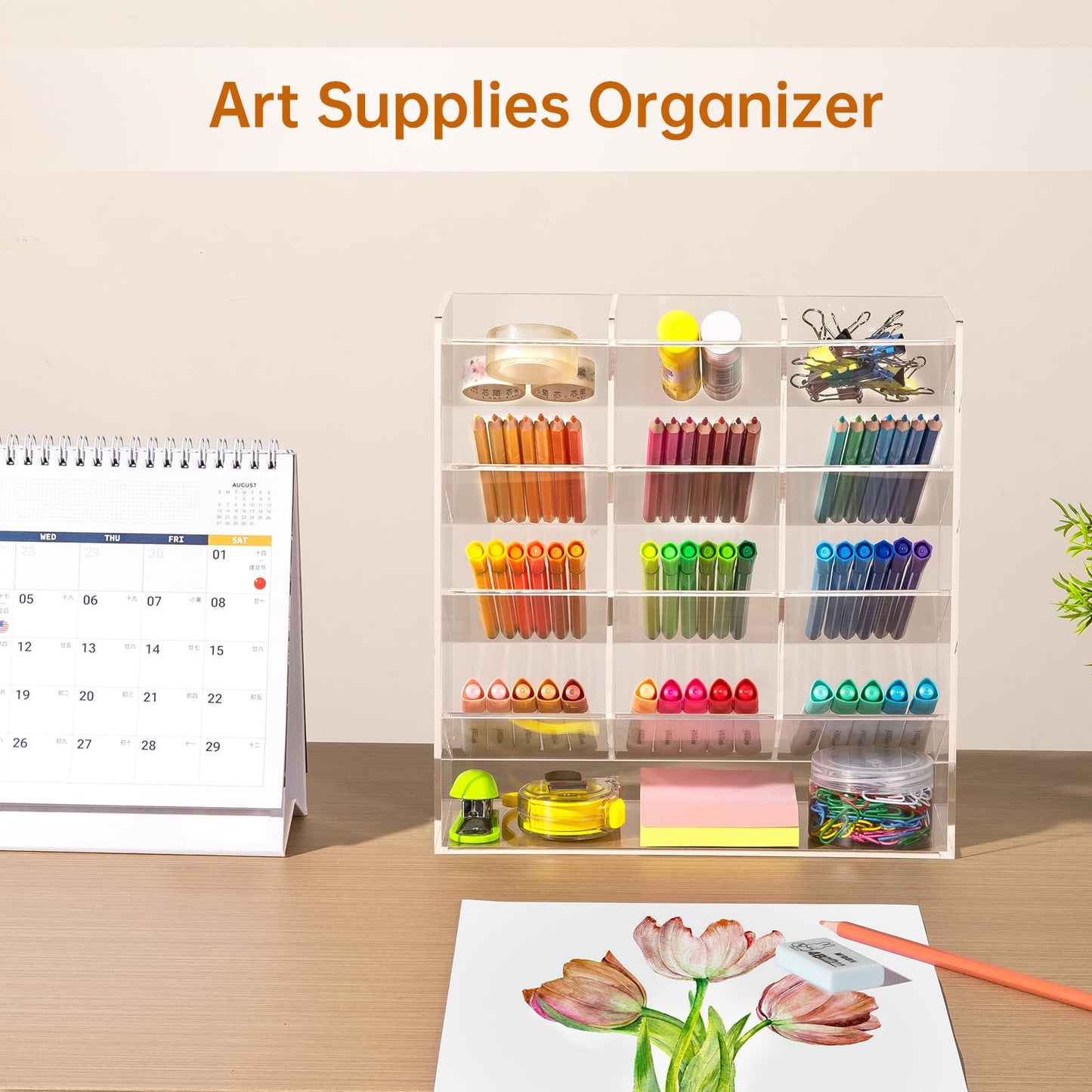 BEYGORM Acrylic Vertical Marker Organizer for 150 Markers, Desk Orgaizer