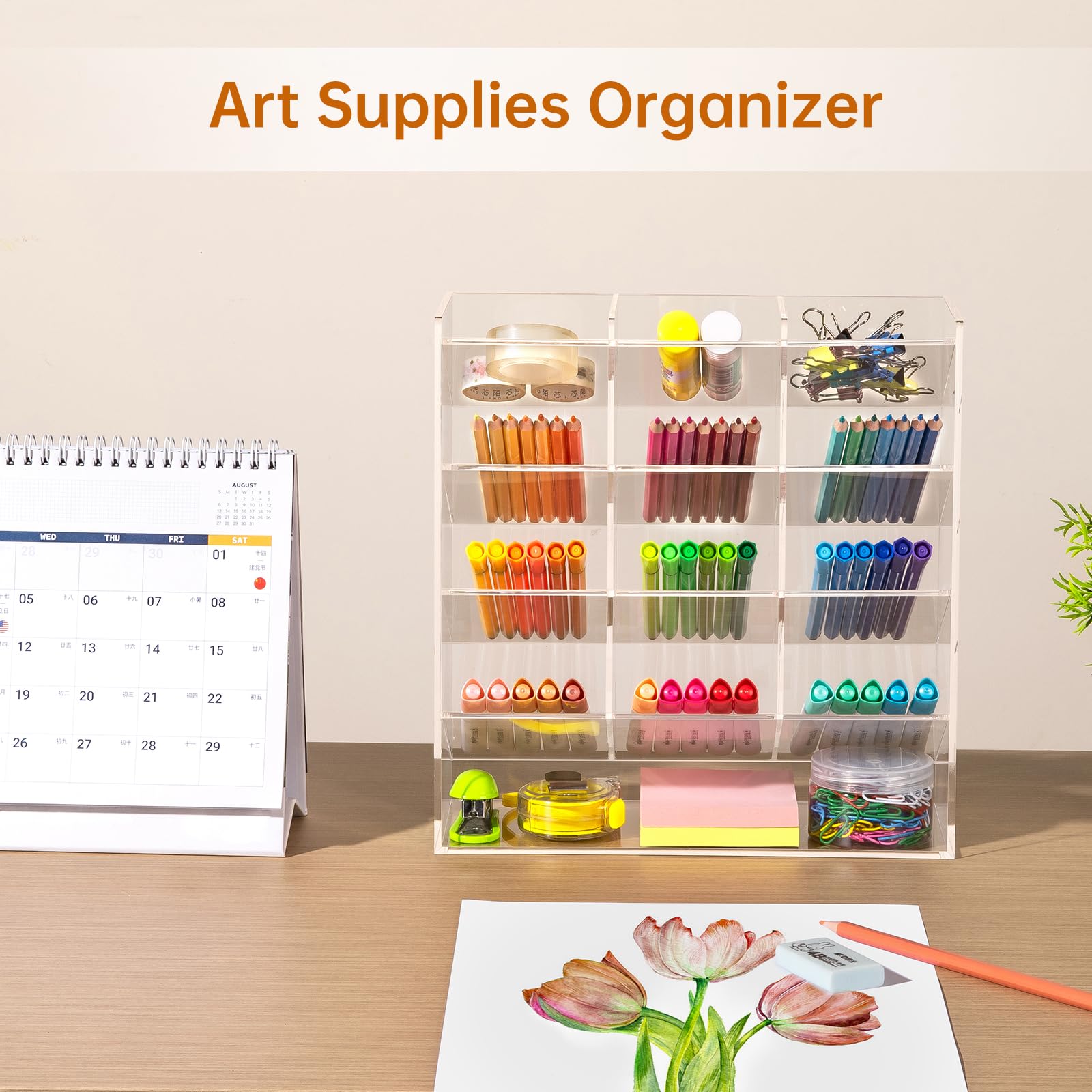 BEYGORM Acrylic Vertical Marker Organizer for 150 Markers, Desk Orgaizer