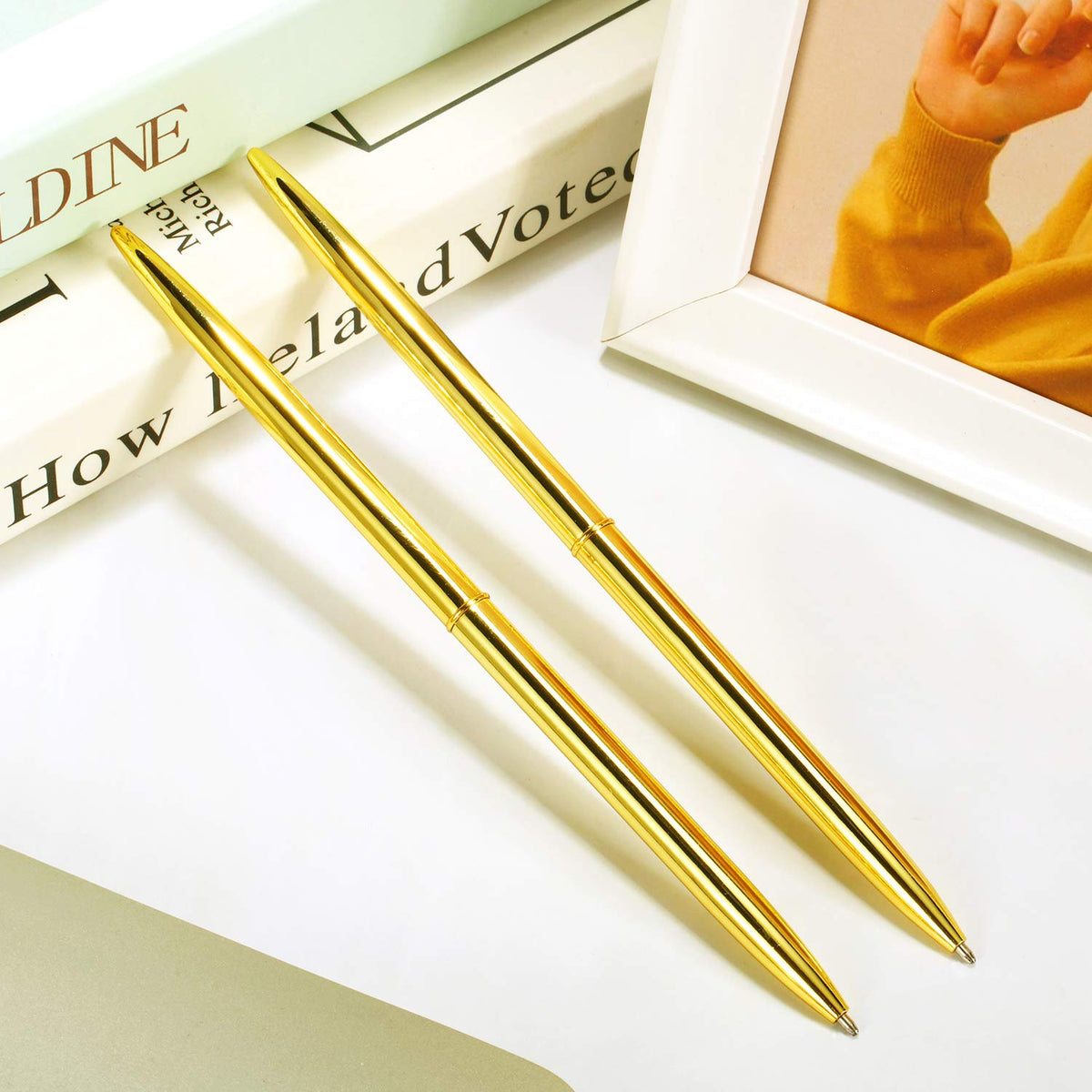 Outus 30 Pcs Gold Ballpoint Pens Slim Metallic Retractable Pens Set