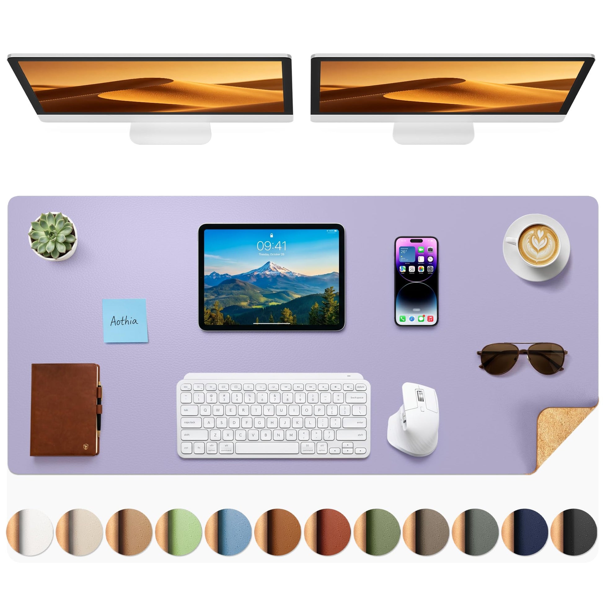 Aothia Dual-Sided Desk Mat, FSC Cork & PU Leather Desk Pad, Large Mouse Pad & Writing Surface for