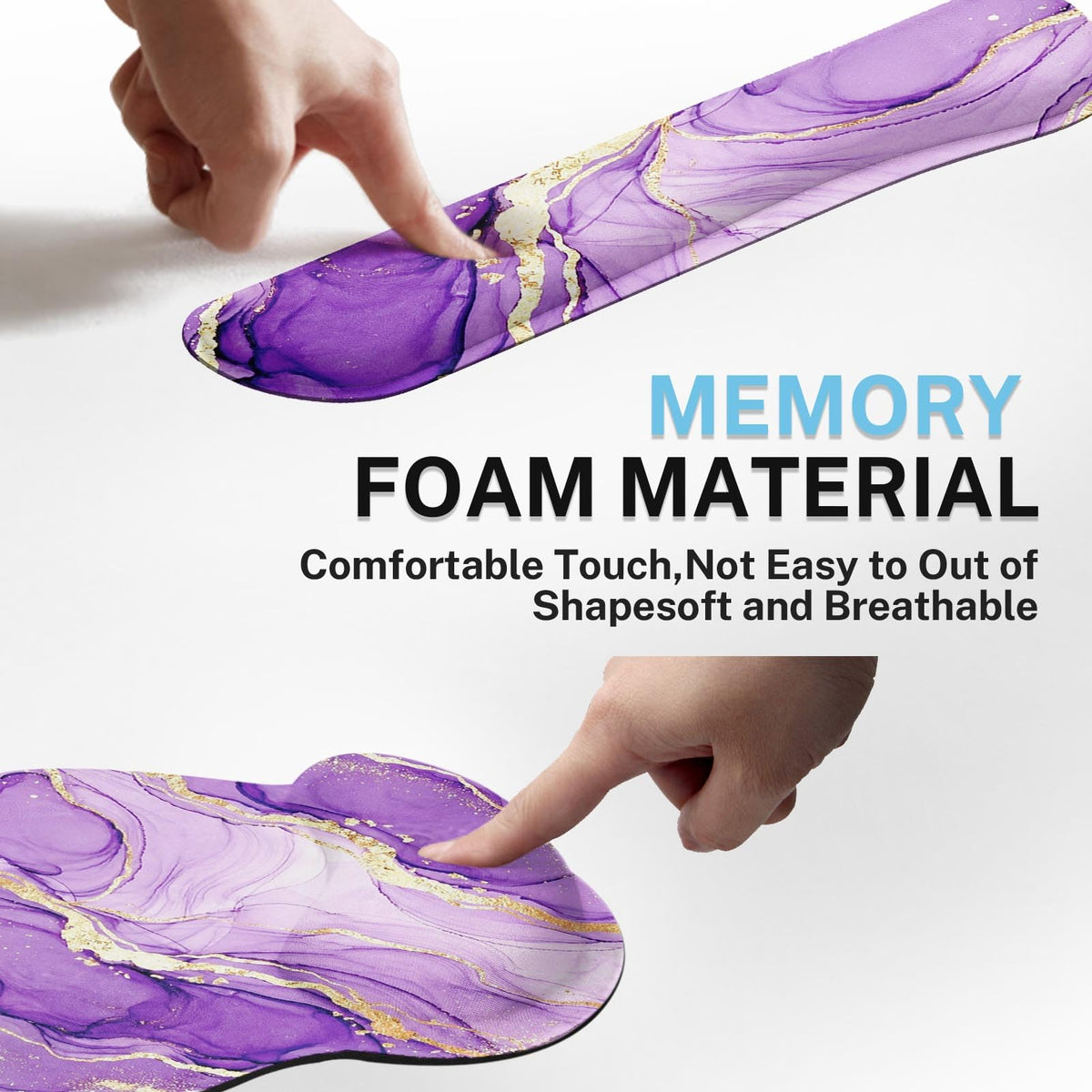 Britimes Ergonomic Mouse Pad Set with Wrist Rest, Purple Gold Marble