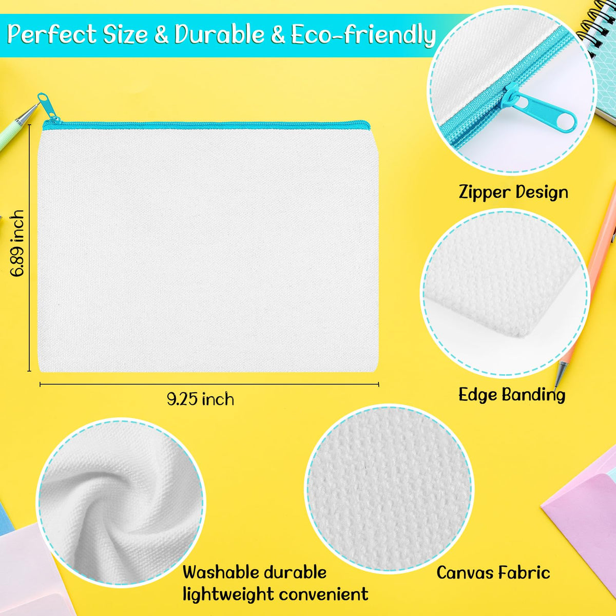 Shappy 40 Pcs Canvas Zipper Pouch Bags Pencil Pouch Bulk Canvas Makeup Bags Blank Pencil Case