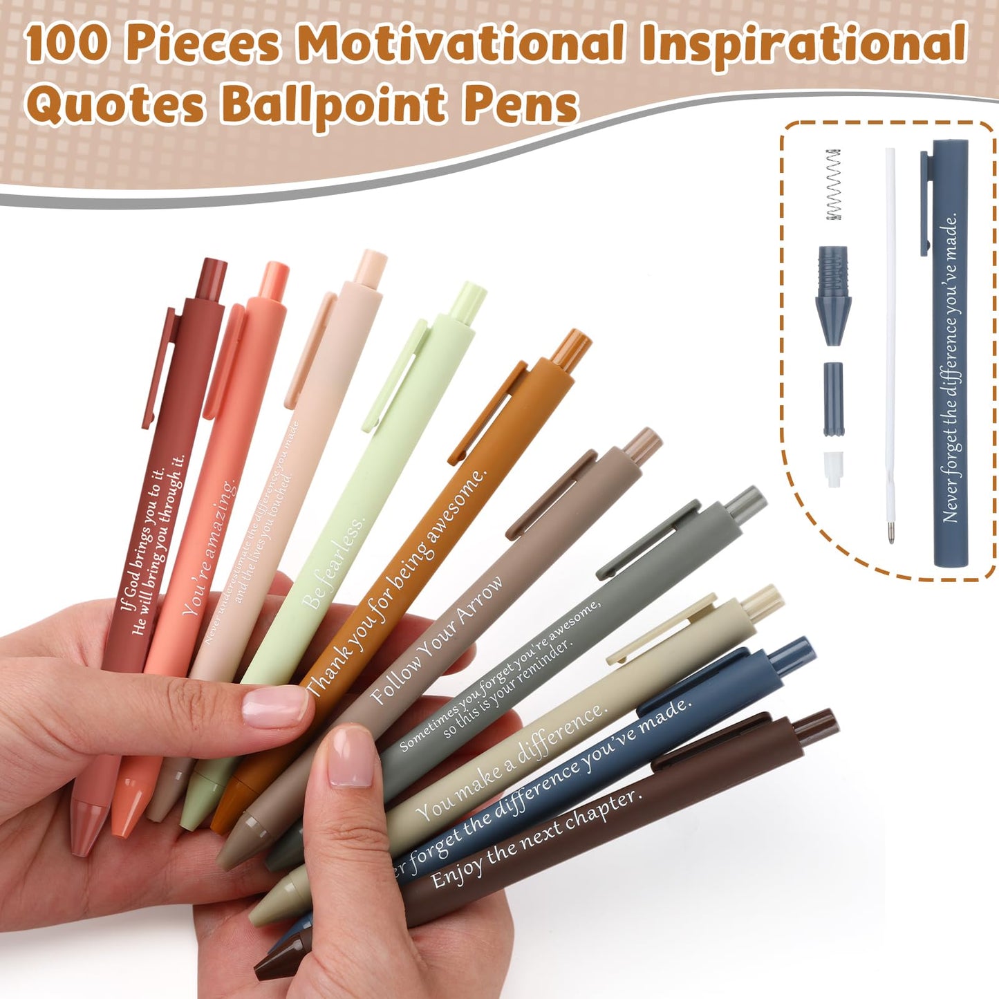 Teling 100 Pcs Inspirational Pens Bulk, Dark Colors, Classic Style