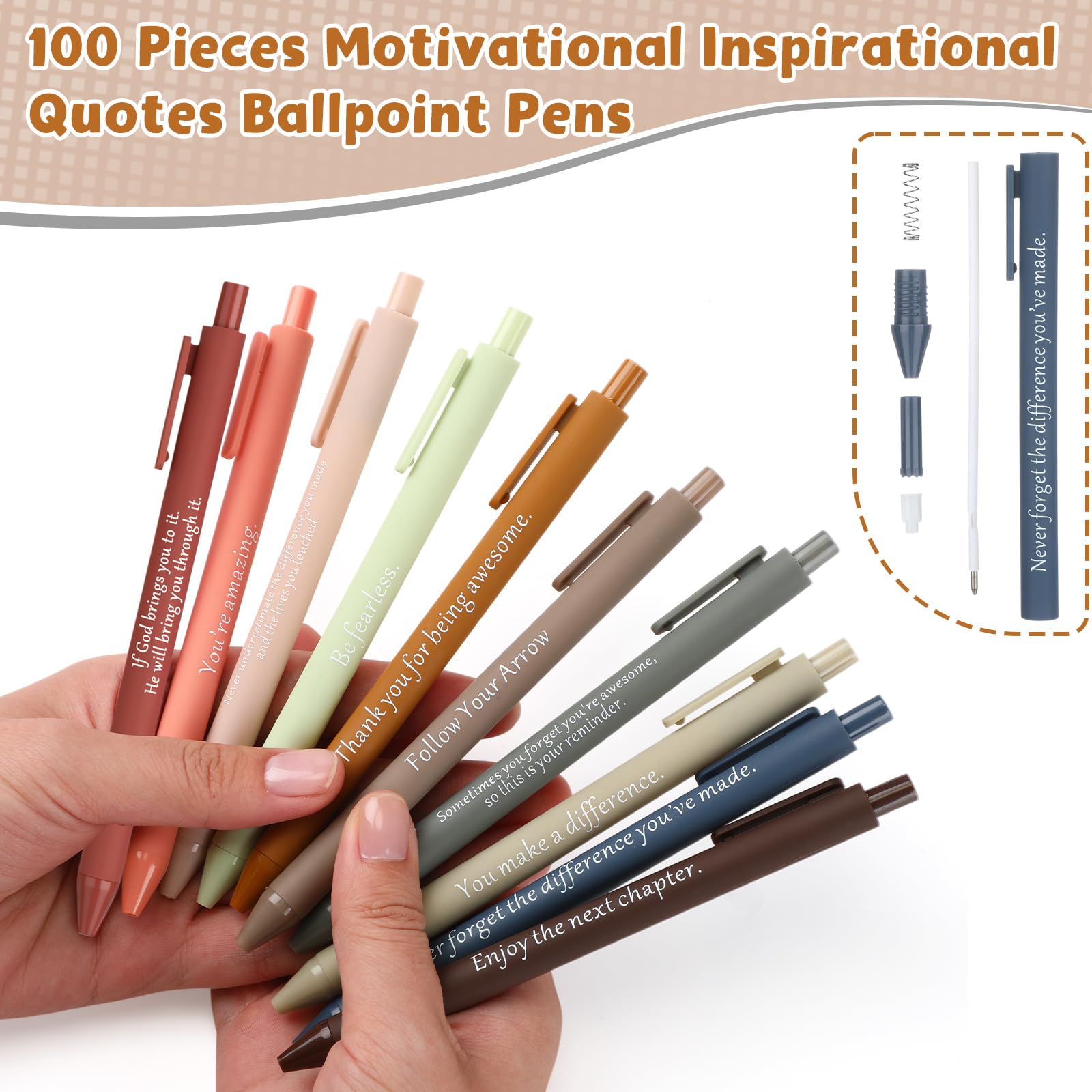 Teling 100 Pcs Inspirational Pens Bulk, Dark Colors, Classic Style
