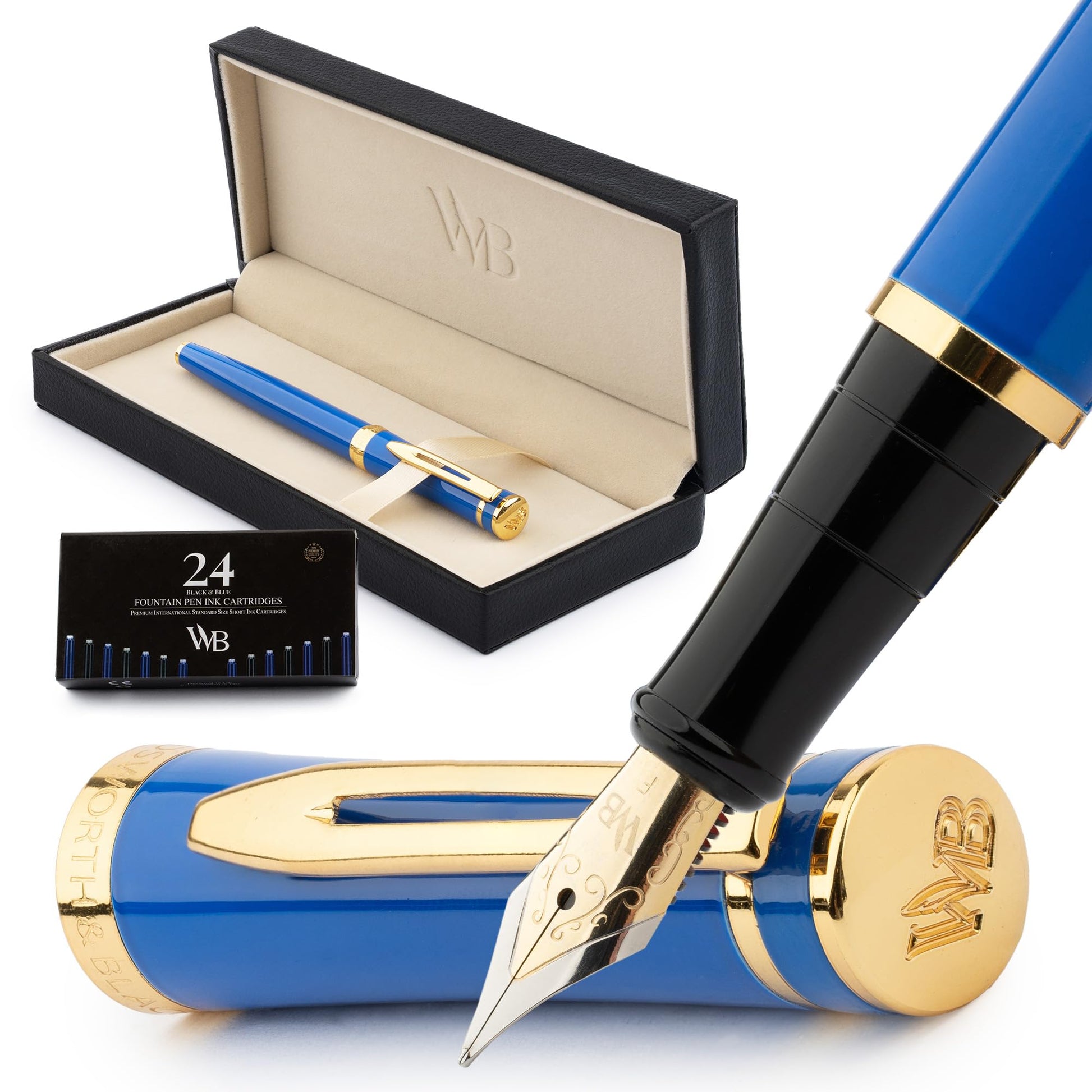 Wordsworth & Black Luxury Fountain Pen Set for Writing, Fine Nib, Blue