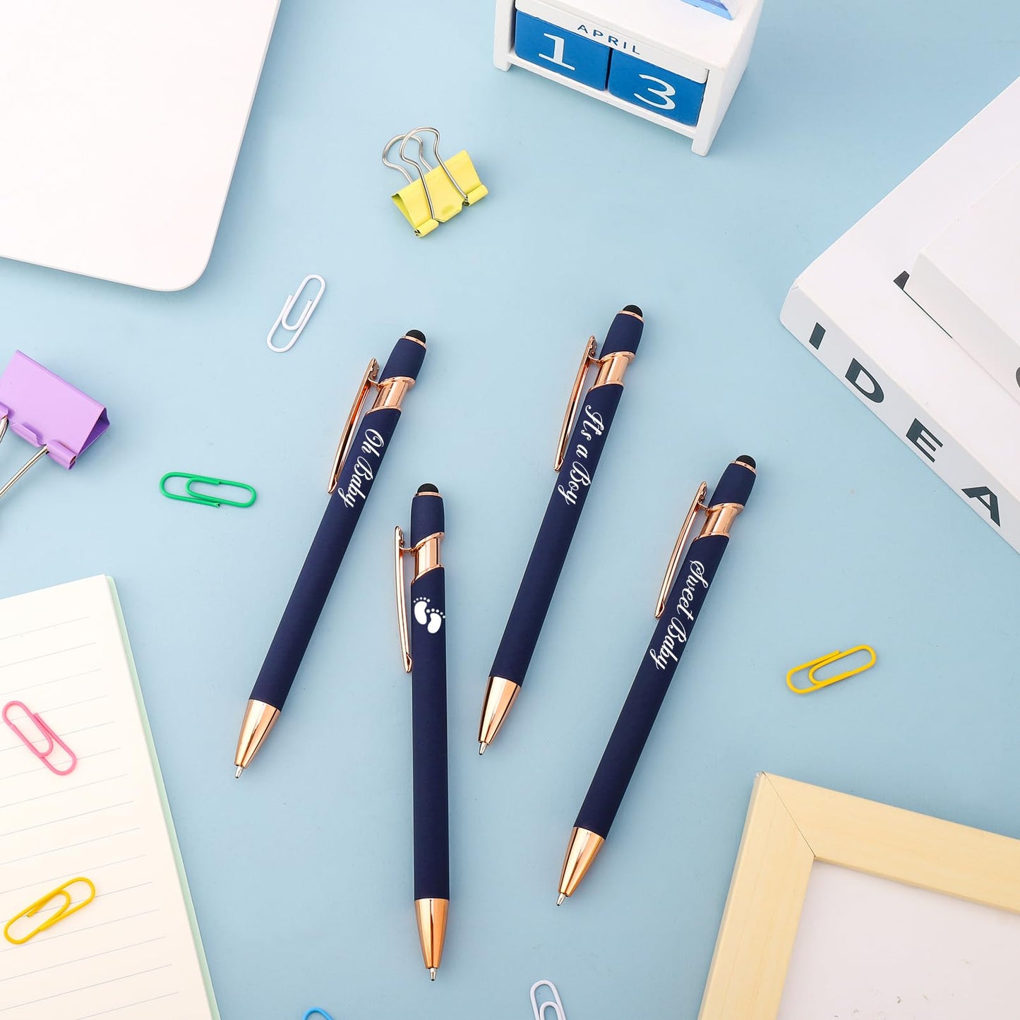 Jspupifip 50 Pcs Baby Shower Ballpoint Pens with Stylus Tip, Dark Blue