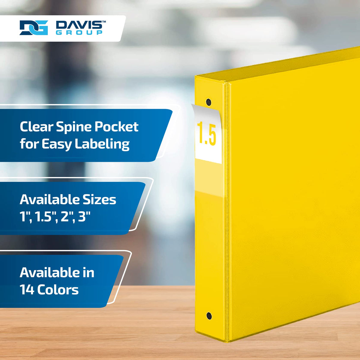 Premium Economy 3-Ring Binder, Spine Label, 1.5" Round Rings, Yellow, 6 Pk