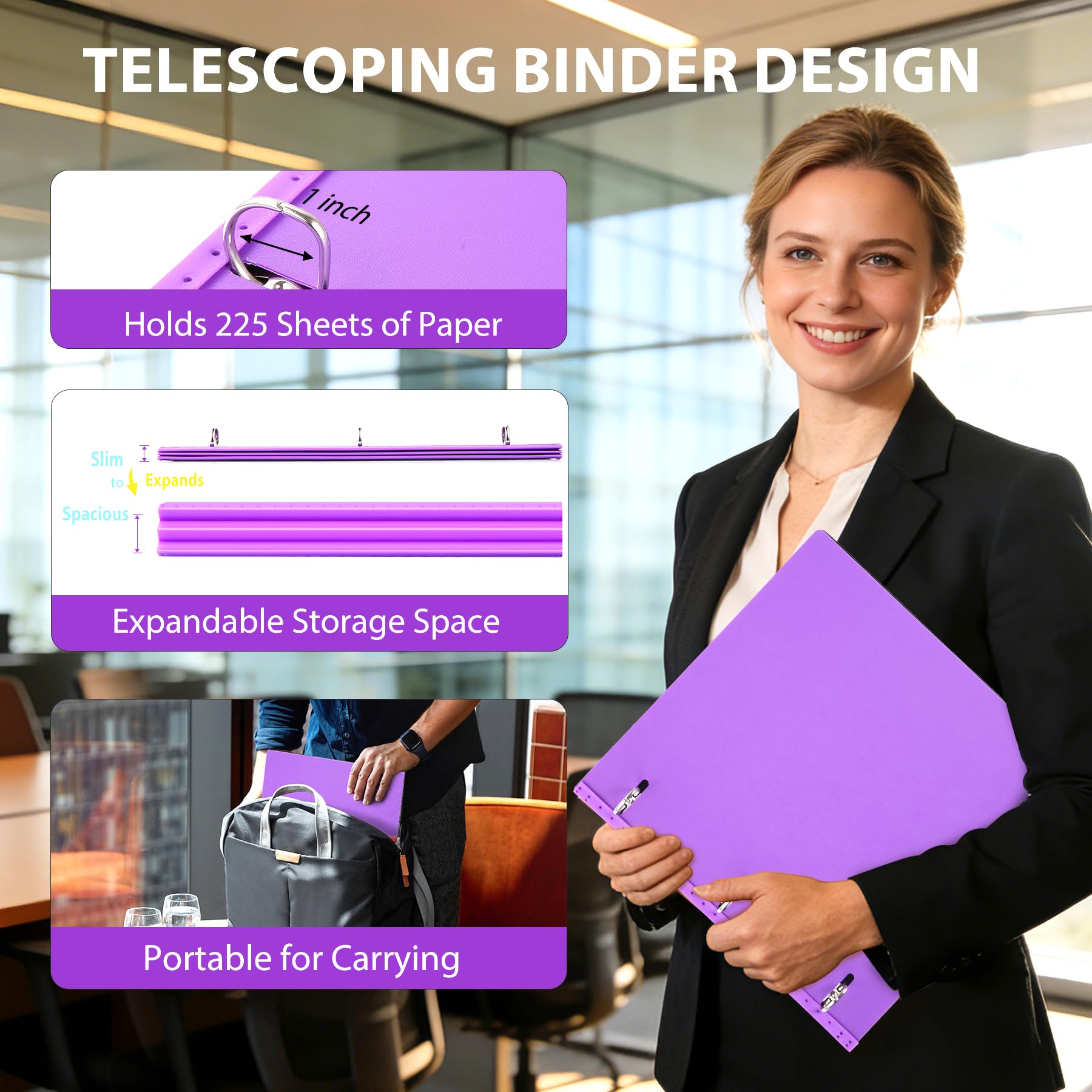 WOT I 12-Pack 1 Inch Telescoping 3 Ring Binder, Expandable Flexible Binder - Patented Design for