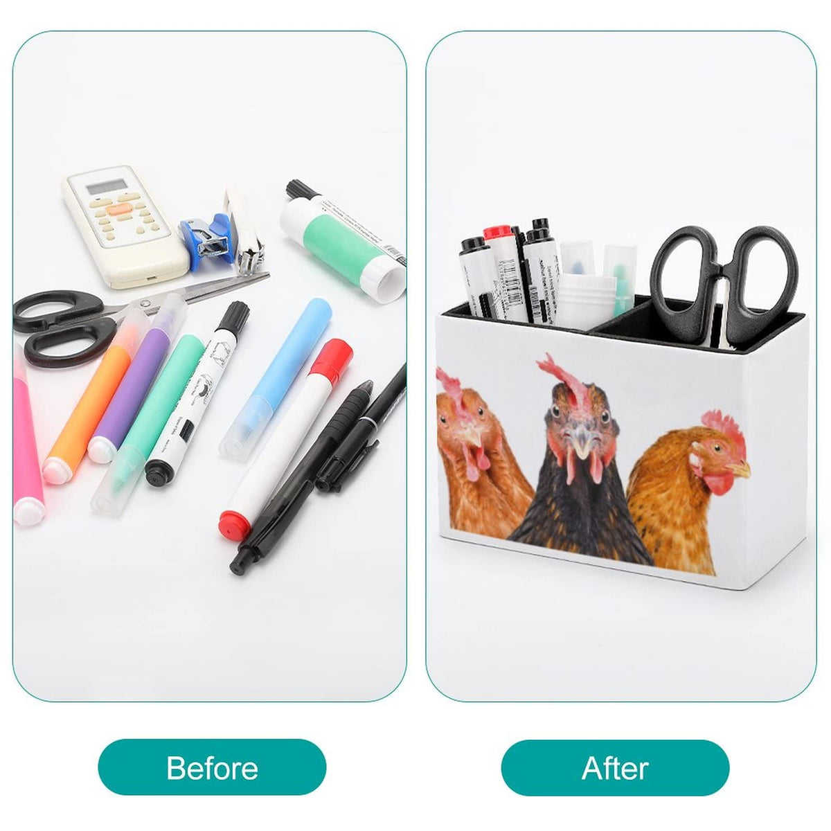 Niapessel Pencil Holder for Desk, Funny Three Chickens Pen Holder Storage Desktop Pen Organizer