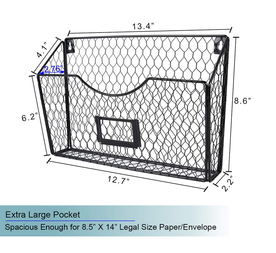 PAG-Mass 6 Pockets Hanging File Holder Wall Mount Mail Organizer Metal Chicken Wire Magazine Rack