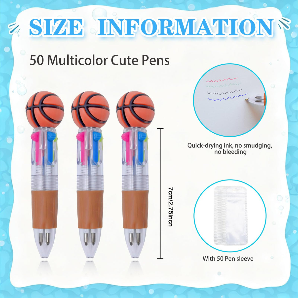 TOEMUR 100 PCS Multicolor Pen Set – 50 Cute Pens Bulk with 50 Pen Bags, Fun Pens for Party Favors