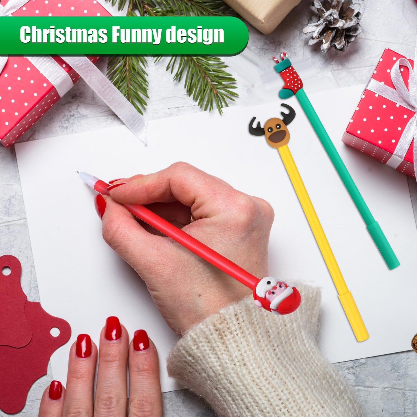 Zonon 48 Pieces Christmas Novelty Fun Gel Pen Bulk, 7 Styles, Black Ink