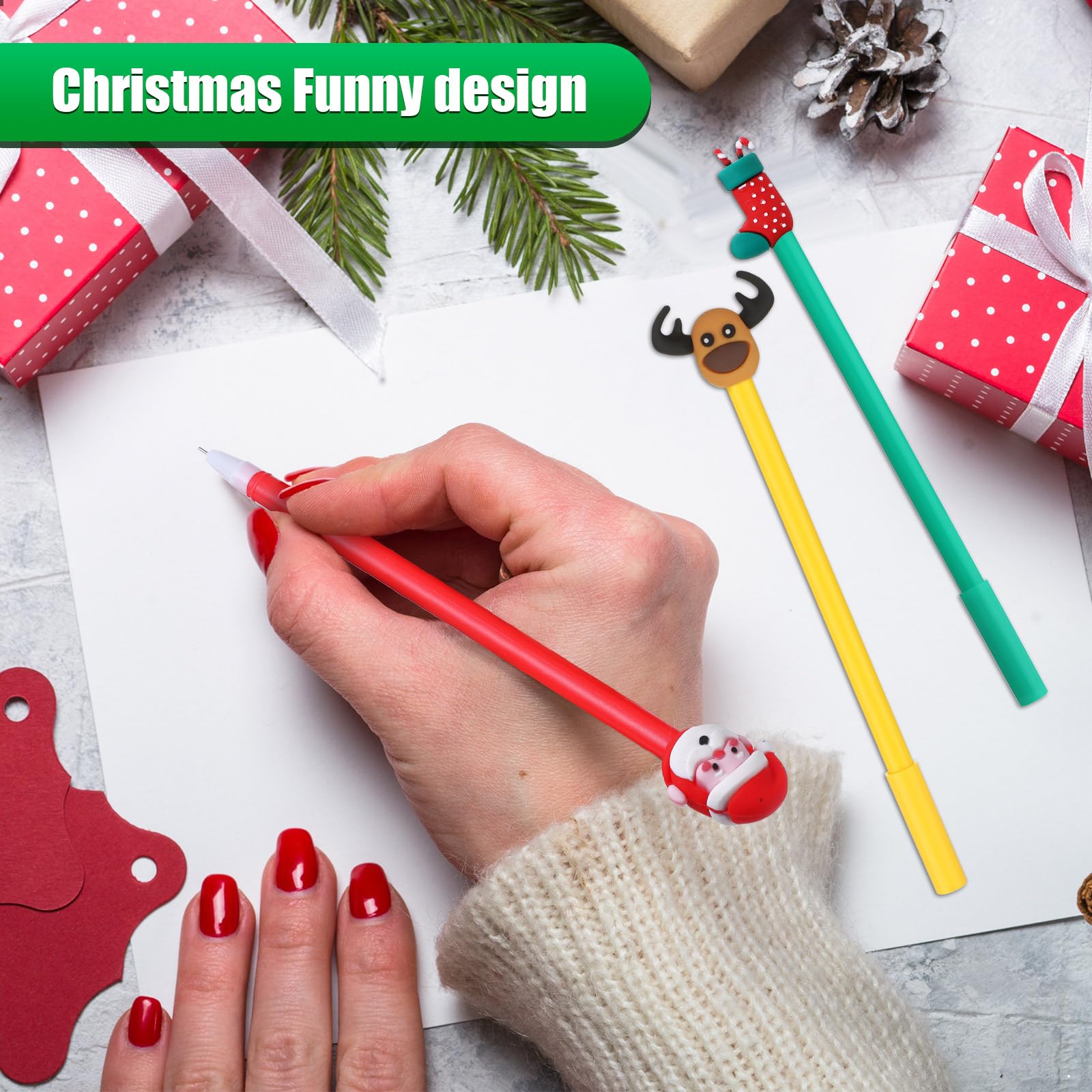 Zonon 36 Pieces Christmas Novelty Fun Gel Pen Bulk, 7 Styles, Black Ink