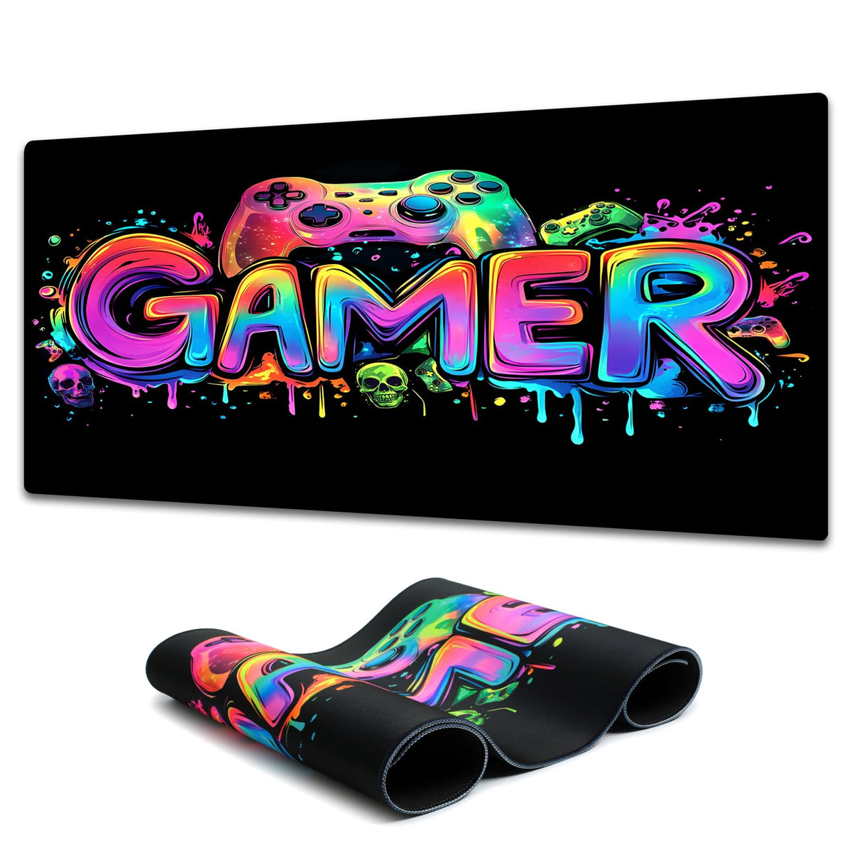 SparkLia Gamer Gaming Mouse Pad, Blacklight Game Controller Horror Skull Waterproof Large Mouse
