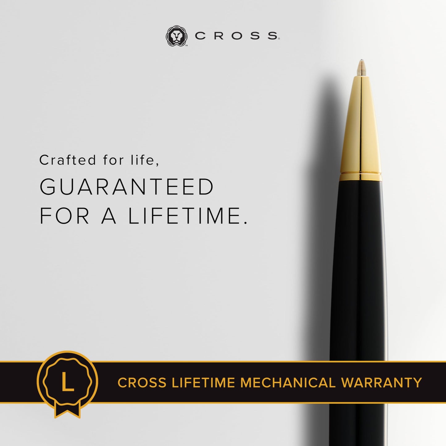 Cross Bailey Light Black & Gold Tone Ballpoint Pen, Medium Point, Black Ink