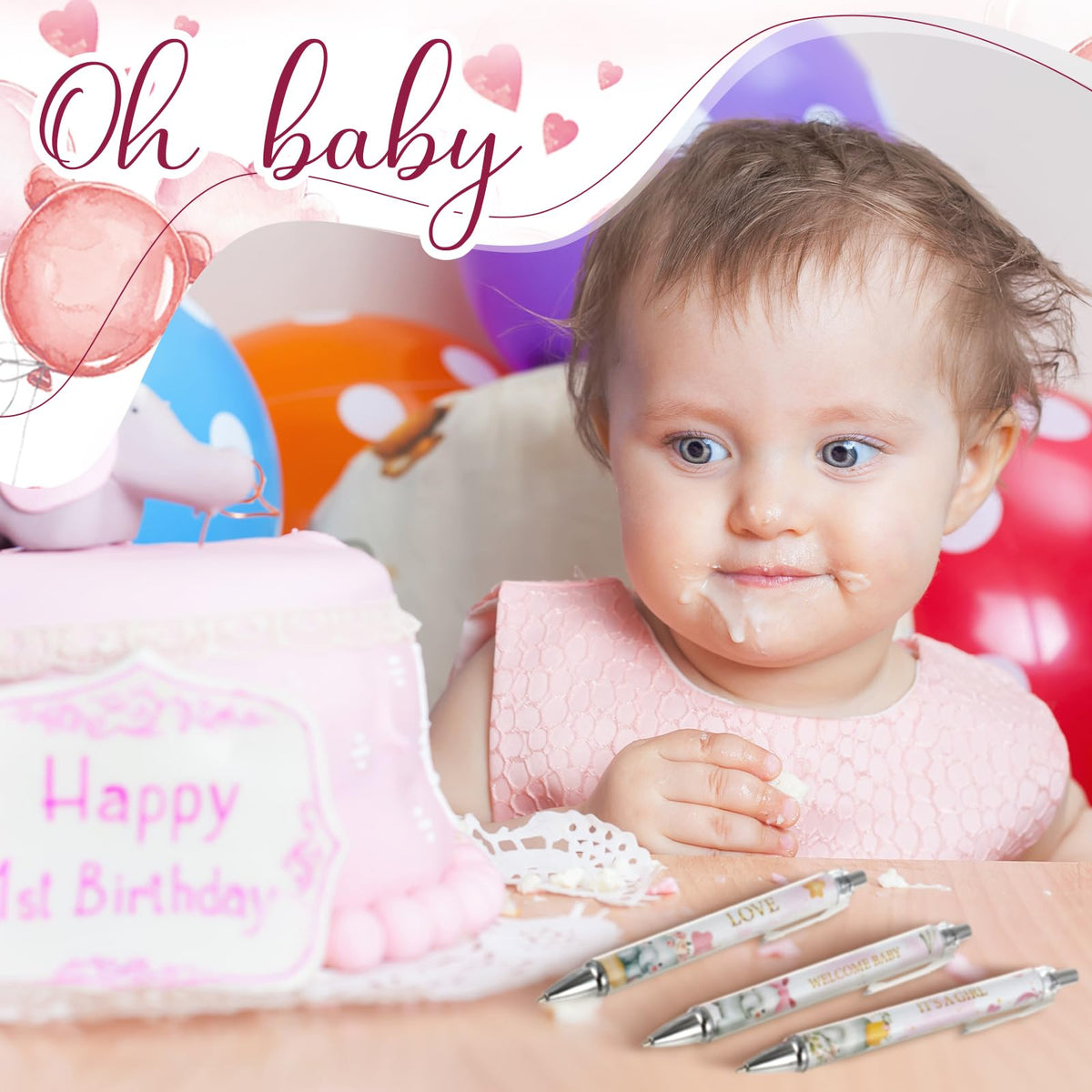 Chuangdi 48 Pcs Baby Shower Pens, Bulk Party Favors for Guests, Retractable Ballpoint Pens Black