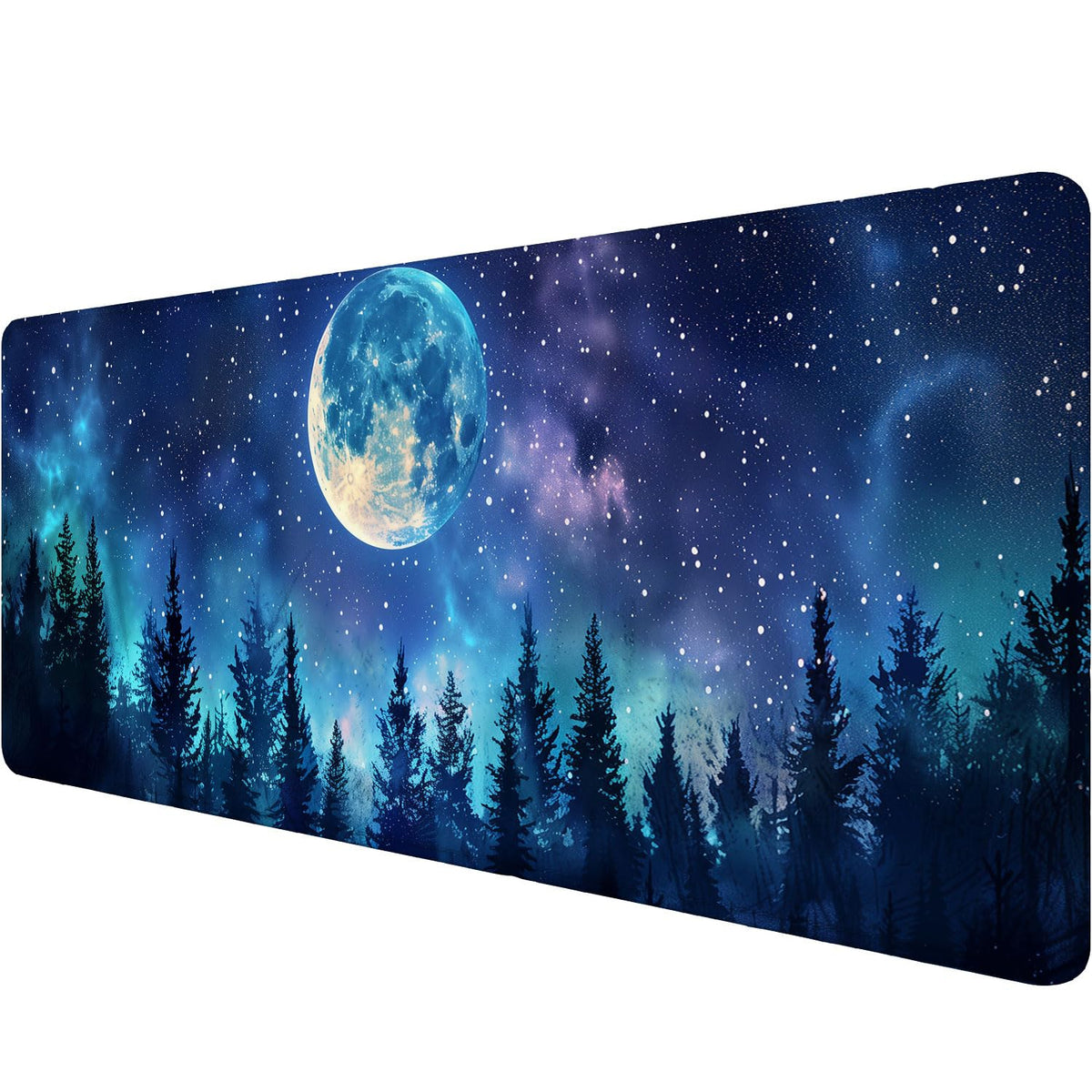 Starry Sky Forest Desk Pad Mouse Pad Moon Stars Galaxy Forest Aurora XL Mouse Pad Large Mousepad