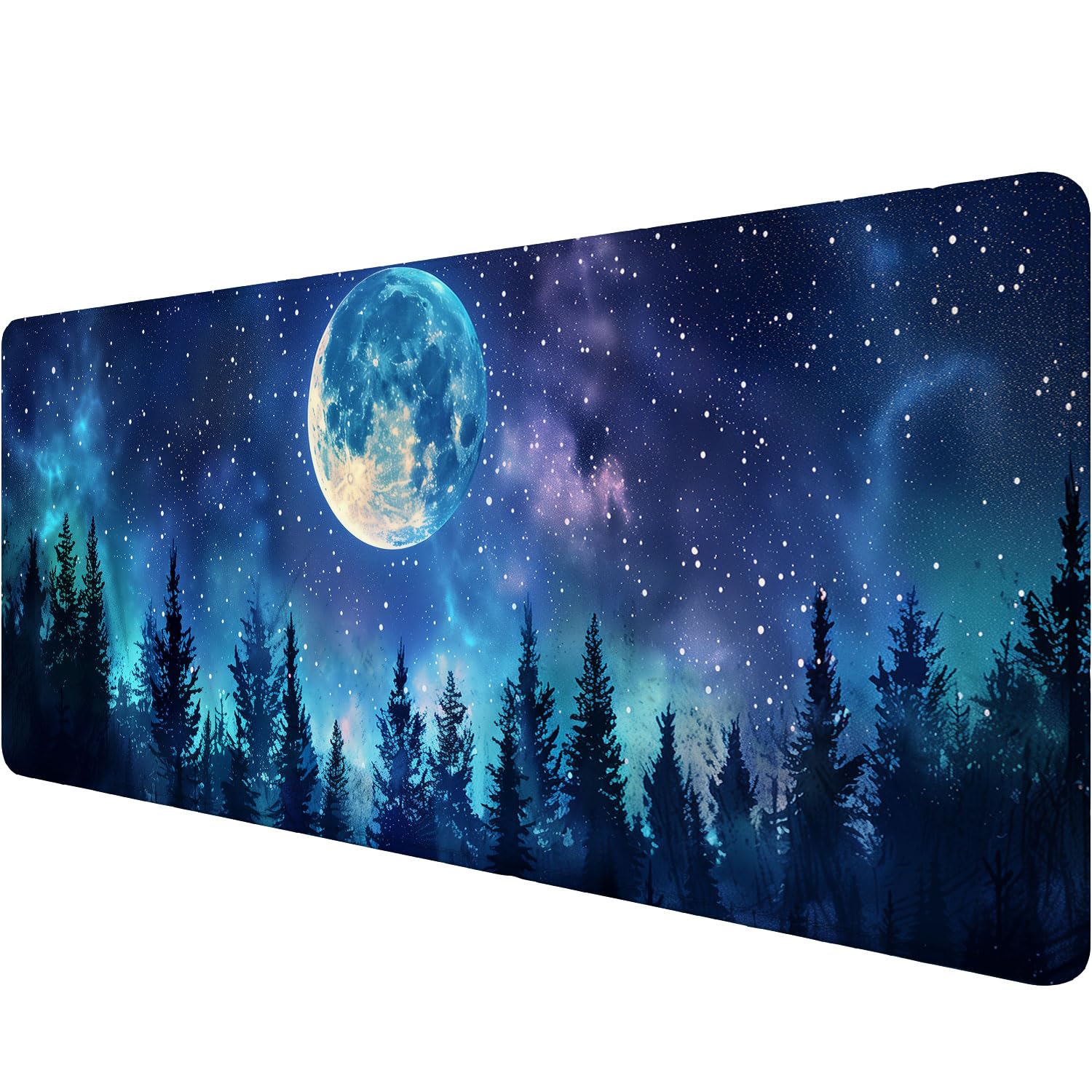 Starry Sky Forest Desk Pad Mouse Pad Moon Stars Galaxy Forest Aurora XL Mouse Pad Large Mousepad