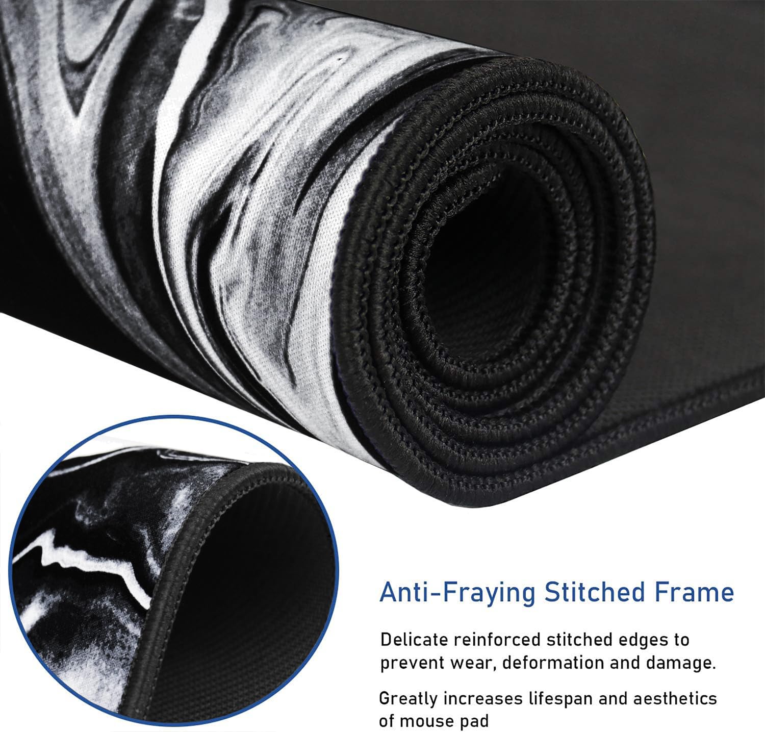 Large Gaming Mouse Pad with Stitched Edges, Non-Slip Natural Rubber Base