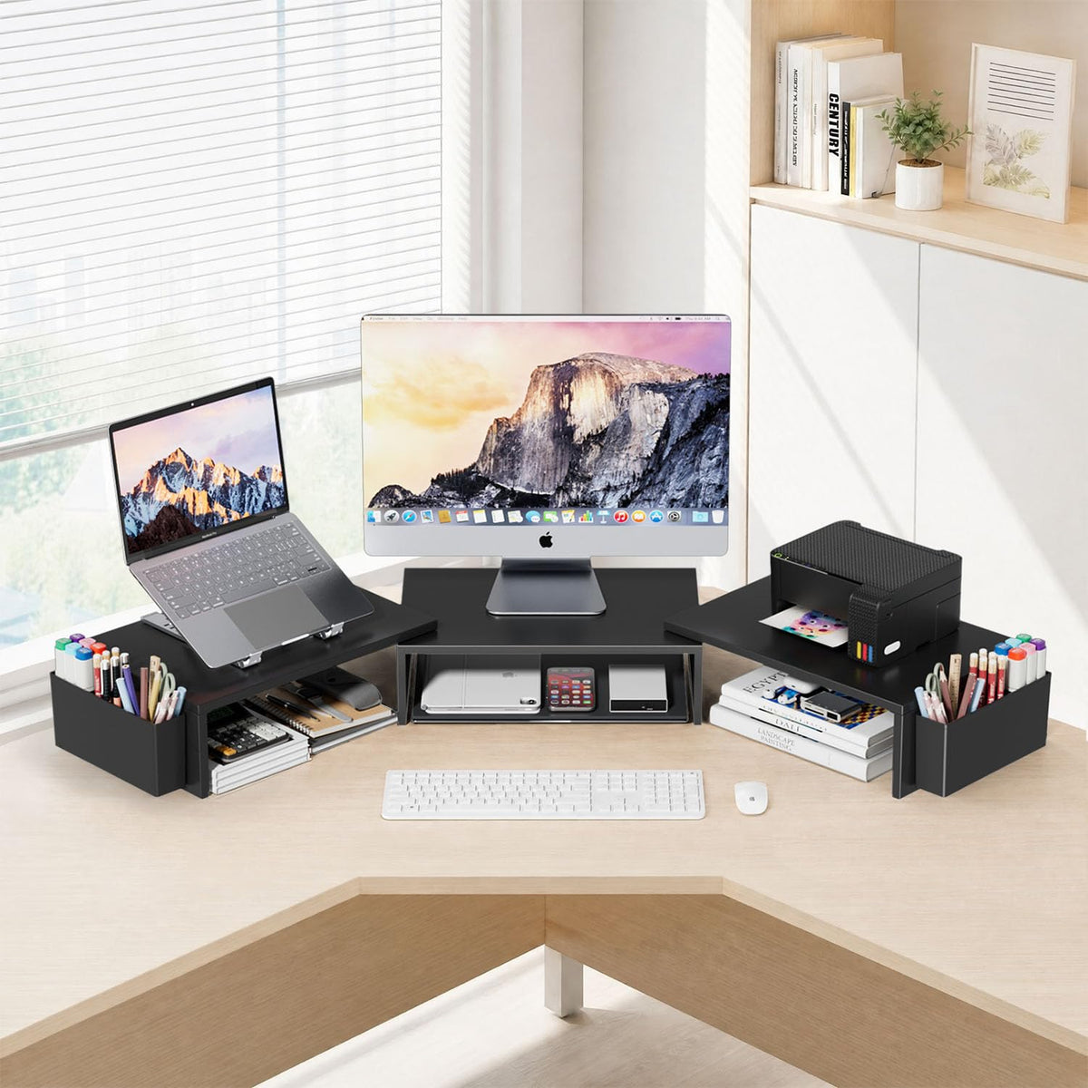 AUPSEN Dual Monitor Stand Riser with 2 Pen Holders, Desk Organizer, Black
