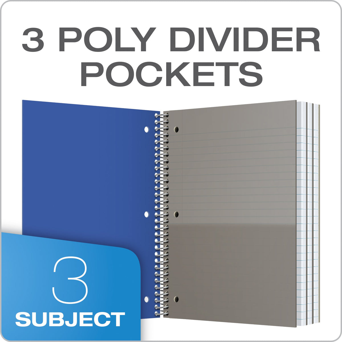 Oxford Spiral Notebooks, 3-Subject, Wide Ruled Paper, Durable Plastic Cover, 150 Sheets, 3 Divider