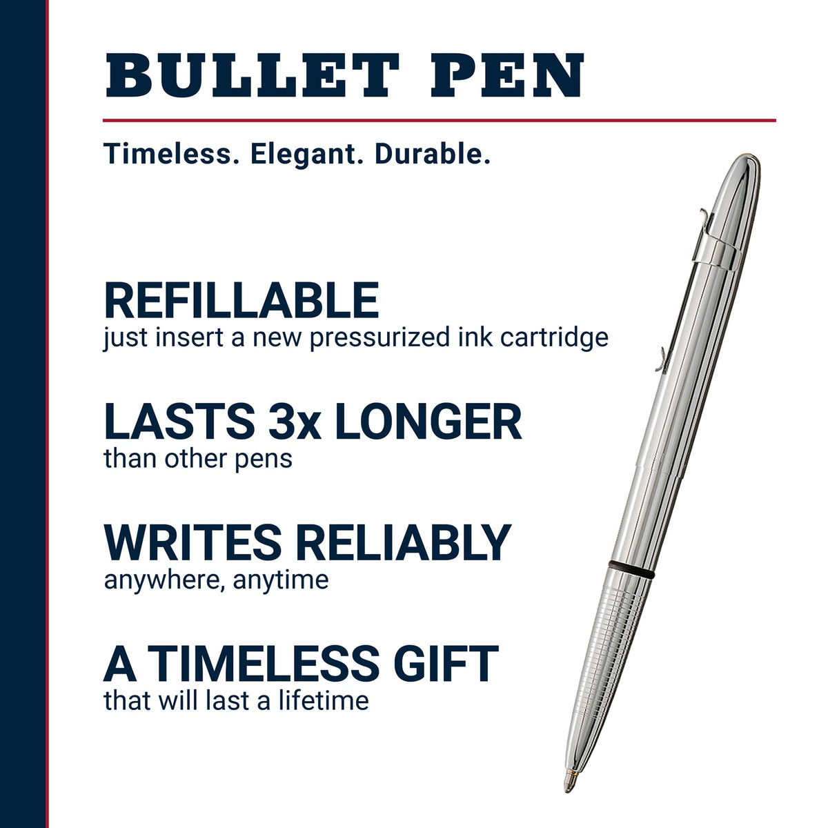 Fisher Space Pen Chrome Pressurized Ballpoint Bullet Pen, Gift Box
