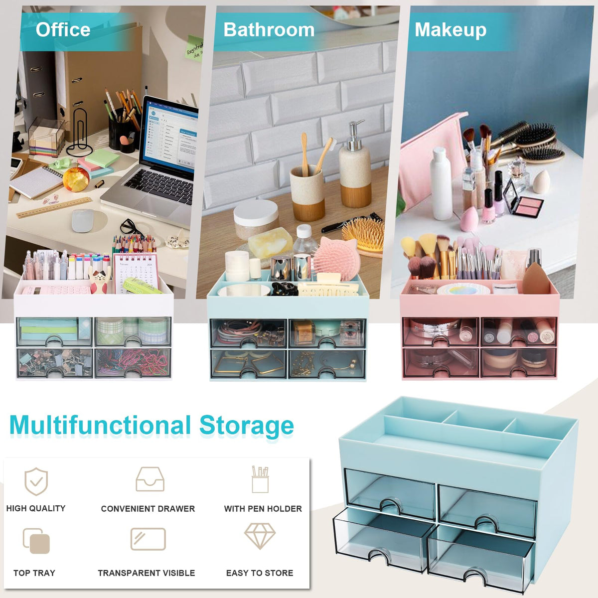 Meiikun Desk Organizer, Office Organizer with Drawer, Desk Accessories & Workspace Organizers, Pen