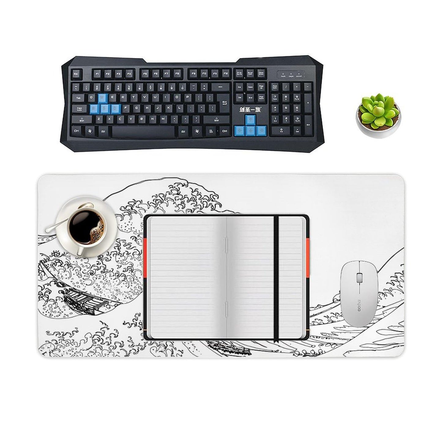 Keebik Gaming Mouse Pad, Great Wave Outline Black and White Mouse Pad 11.8x23.6 Inch Large Extended