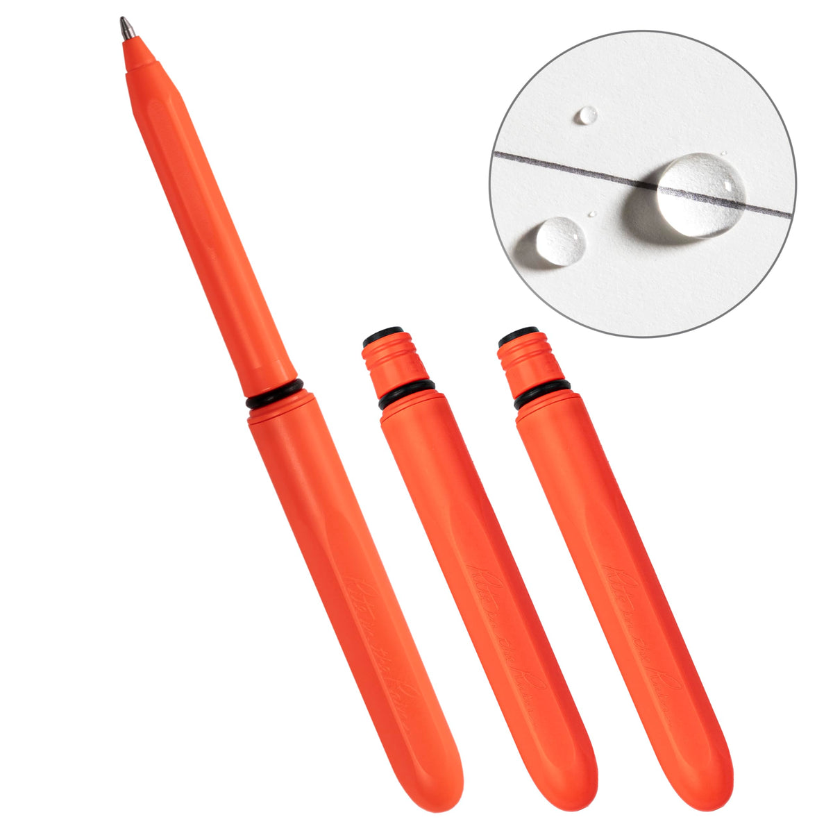Rite in the Rain All-Weather EDC Pocket Pen, Orange Pokka 3-Pack, Black 0.8mm Ink, Fine Point (No.