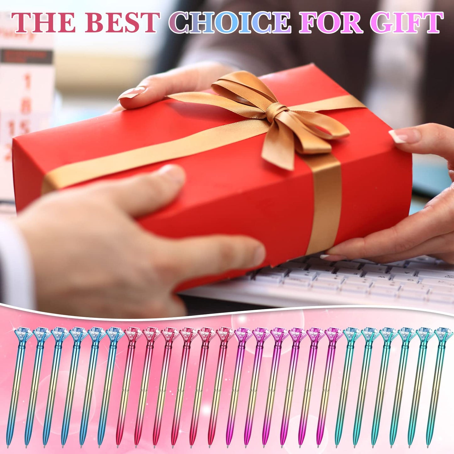 Gersoniel 24 Pcs Big Crystal Diamond Top Pens Rhinestones, Colorful Style