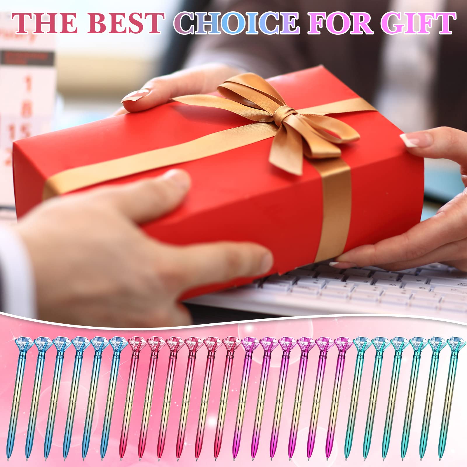 Gersoniel 24 Pcs Big Crystal Diamond Top Pens Rhinestones, Colorful Style
