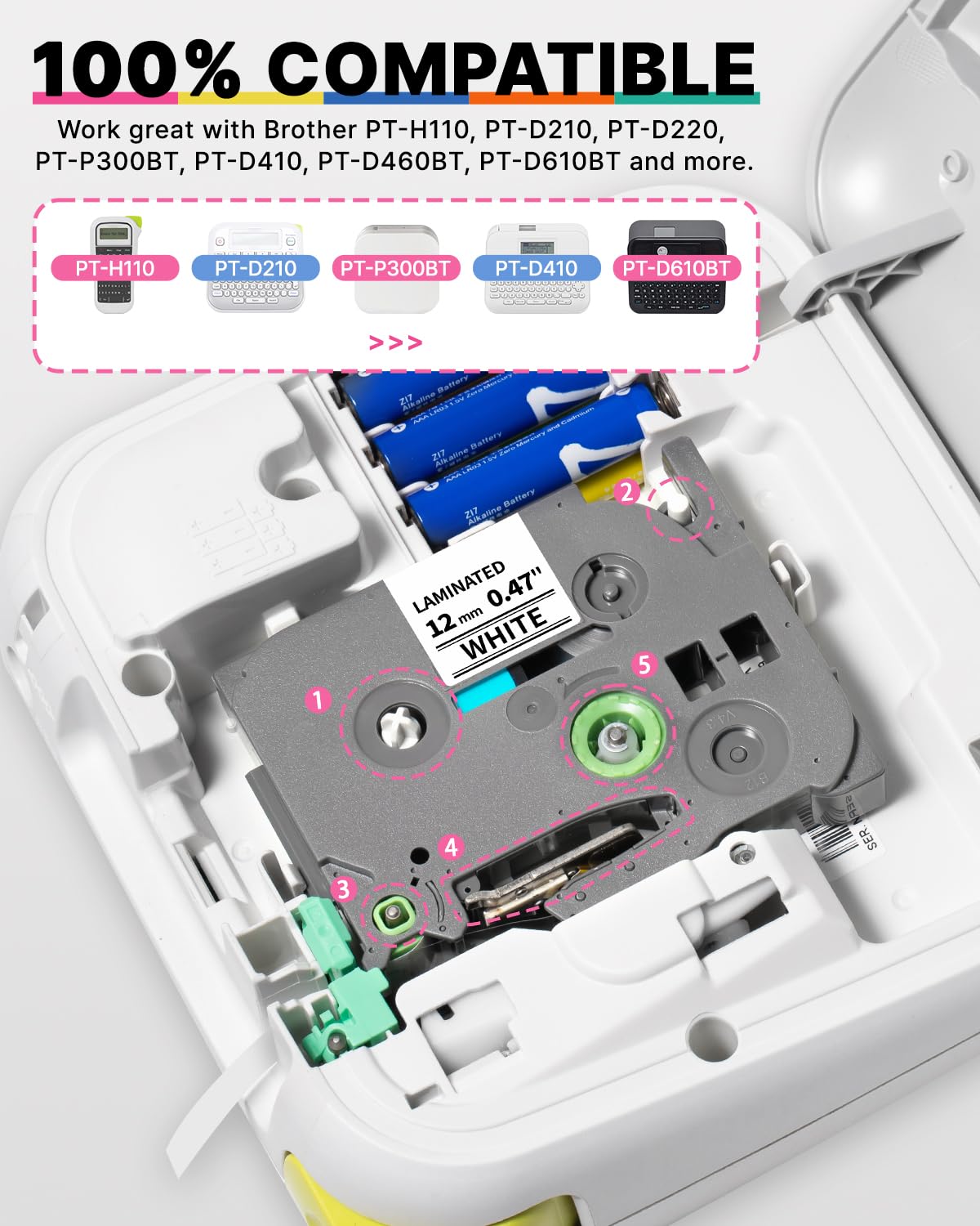 Replacement for Brother P Touch Label Maker Tape 12mm Colored TZe TZ Tape