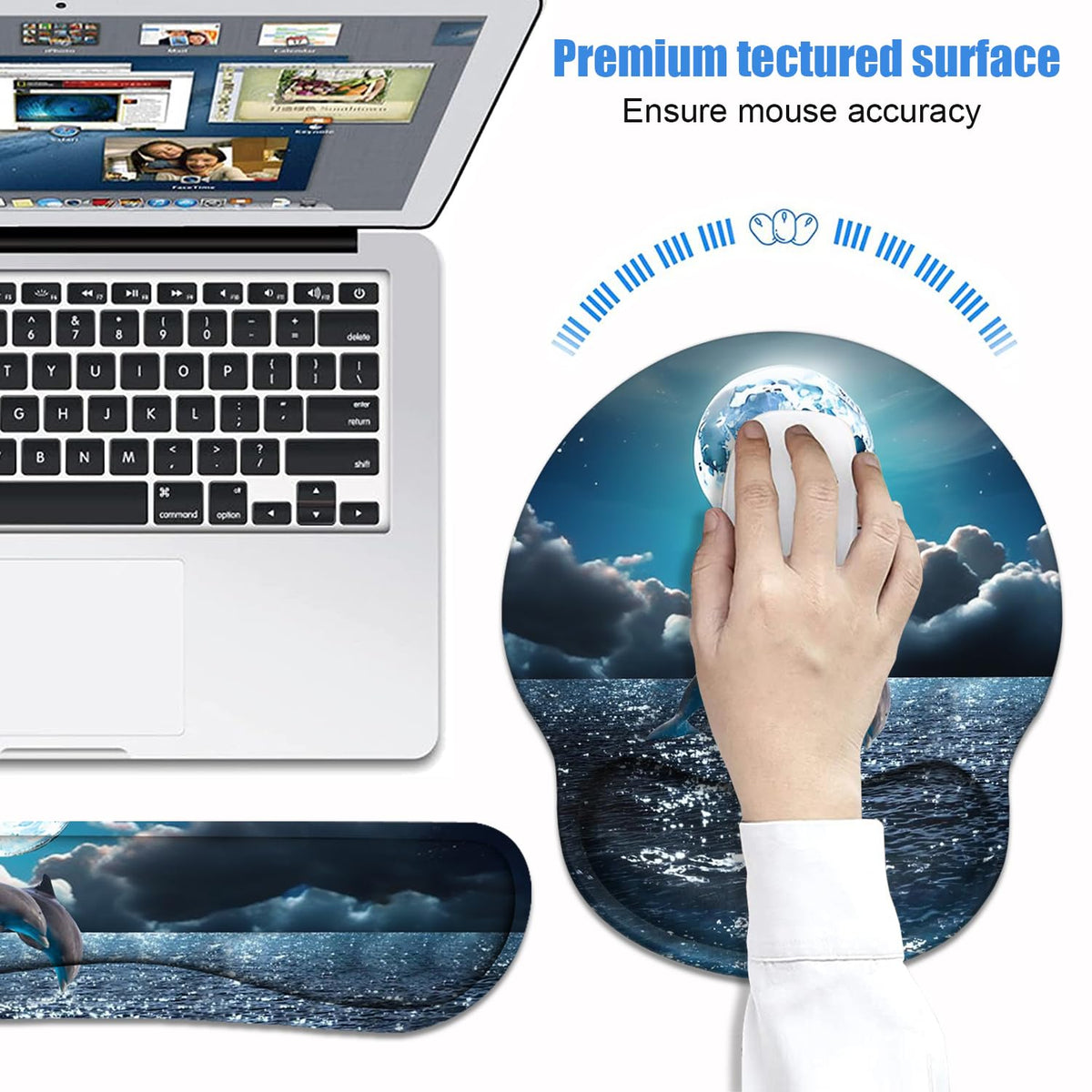 Keyboard Wrist Rest + Mouse Pad Wrist Support Set with Coasters, Non-Slip PU Base Ergonomic