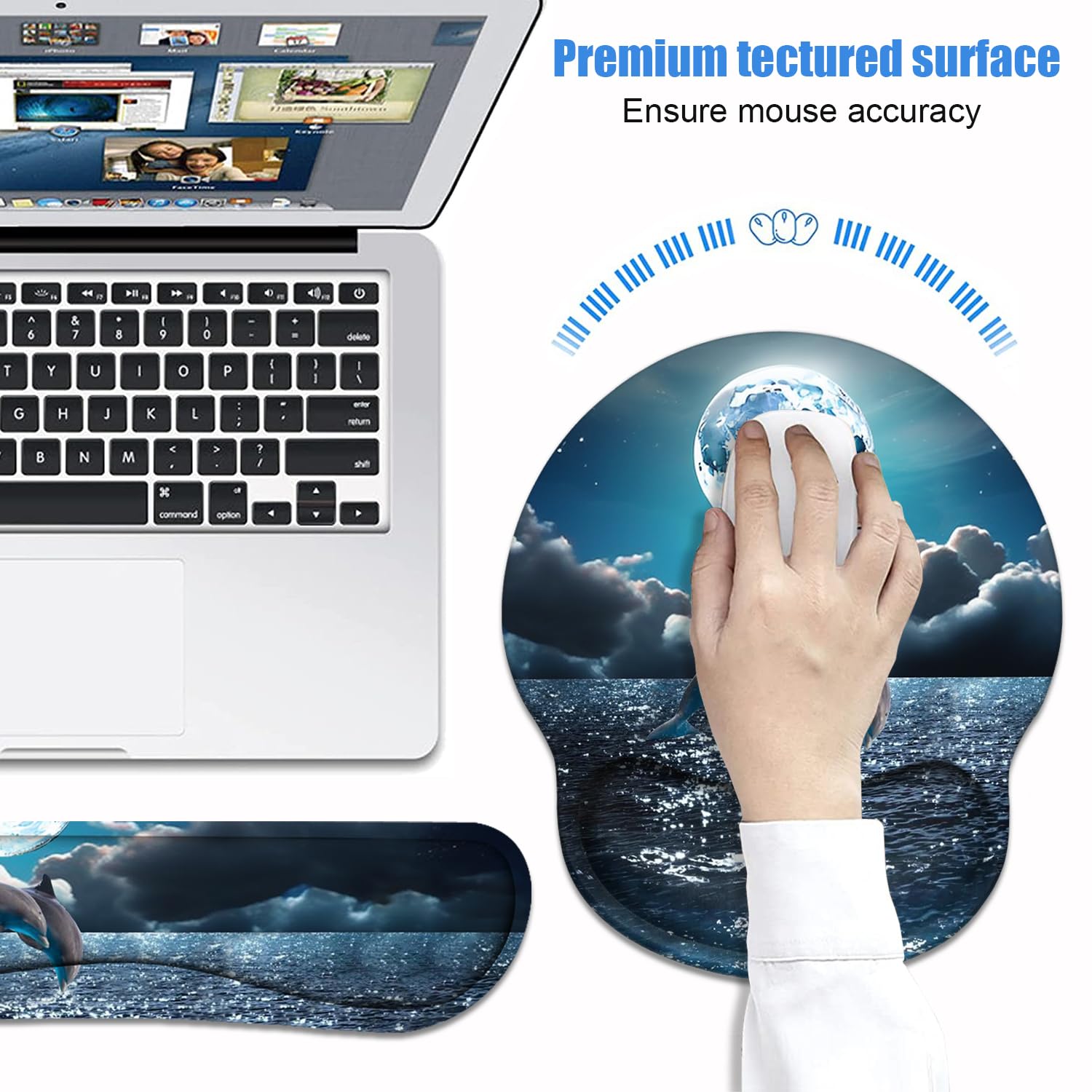 Keyboard Wrist Rest + Mouse Pad Wrist Support Set with Coasters, Non-Slip PU Base Ergonomic