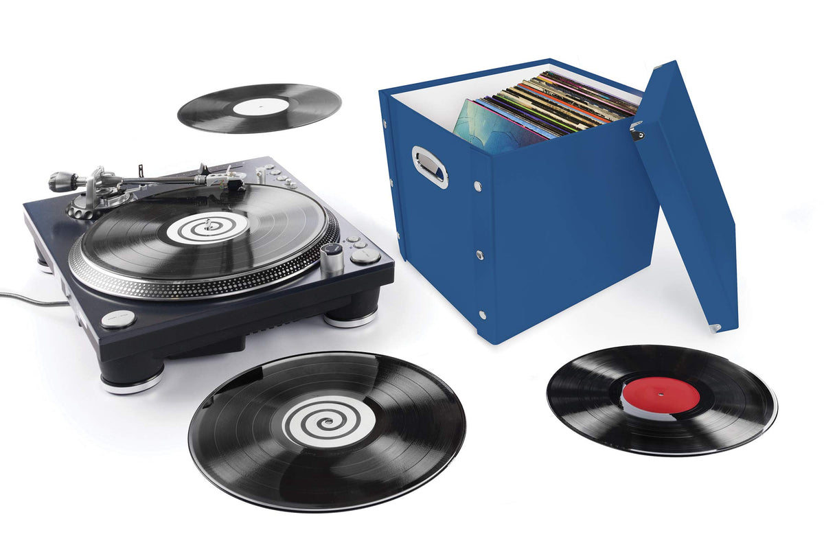 Snap-N-Store 12 In Vinyl Record Box, LP Holder with Lid, Classic Blue