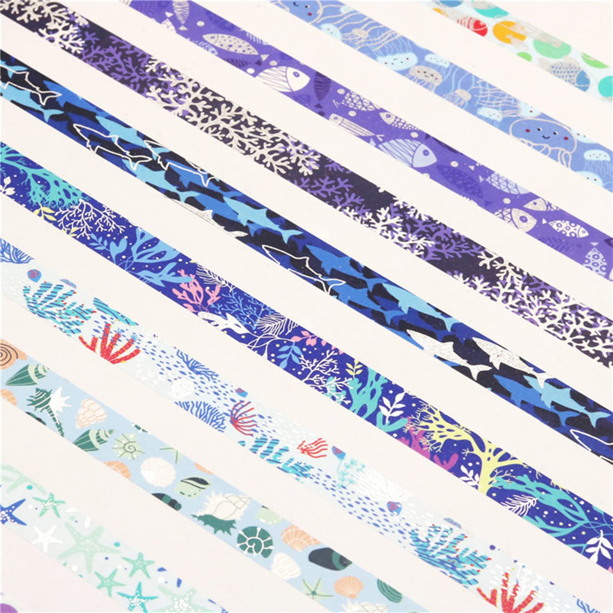 Esweny Blue Ocean Washi Tape Set 10 Rolls Bronzing Sea Decorative Masking Tapes for Scrapbooking