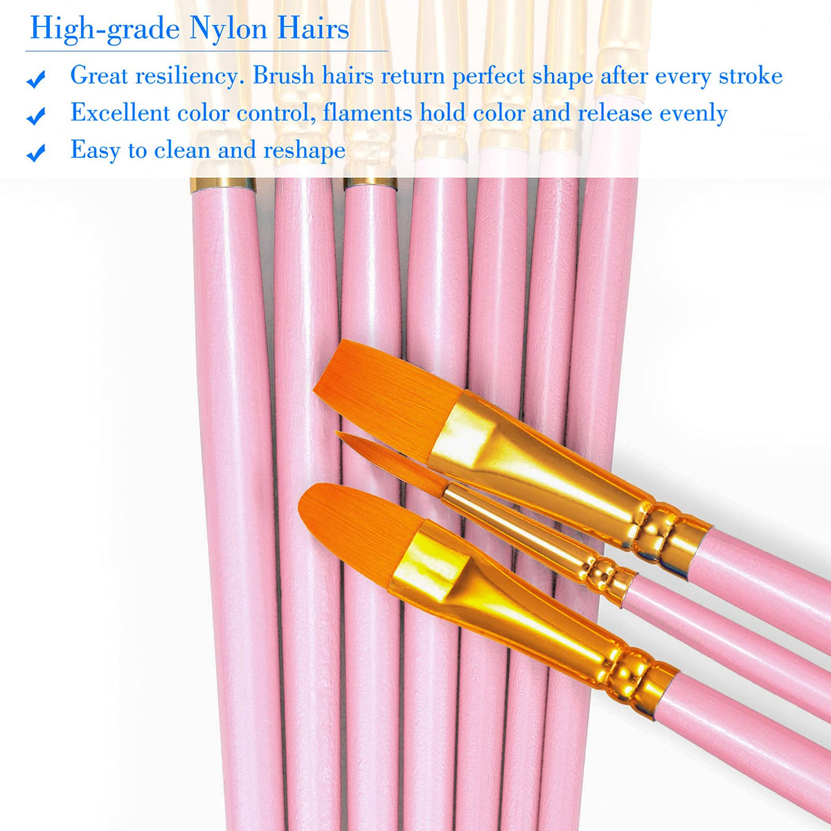 BOSOBO Paint Brushes Set, 10 Pack 100 Pcs Round Pointed Tip Paintbrushes Nylon Hair Artist Acrylic