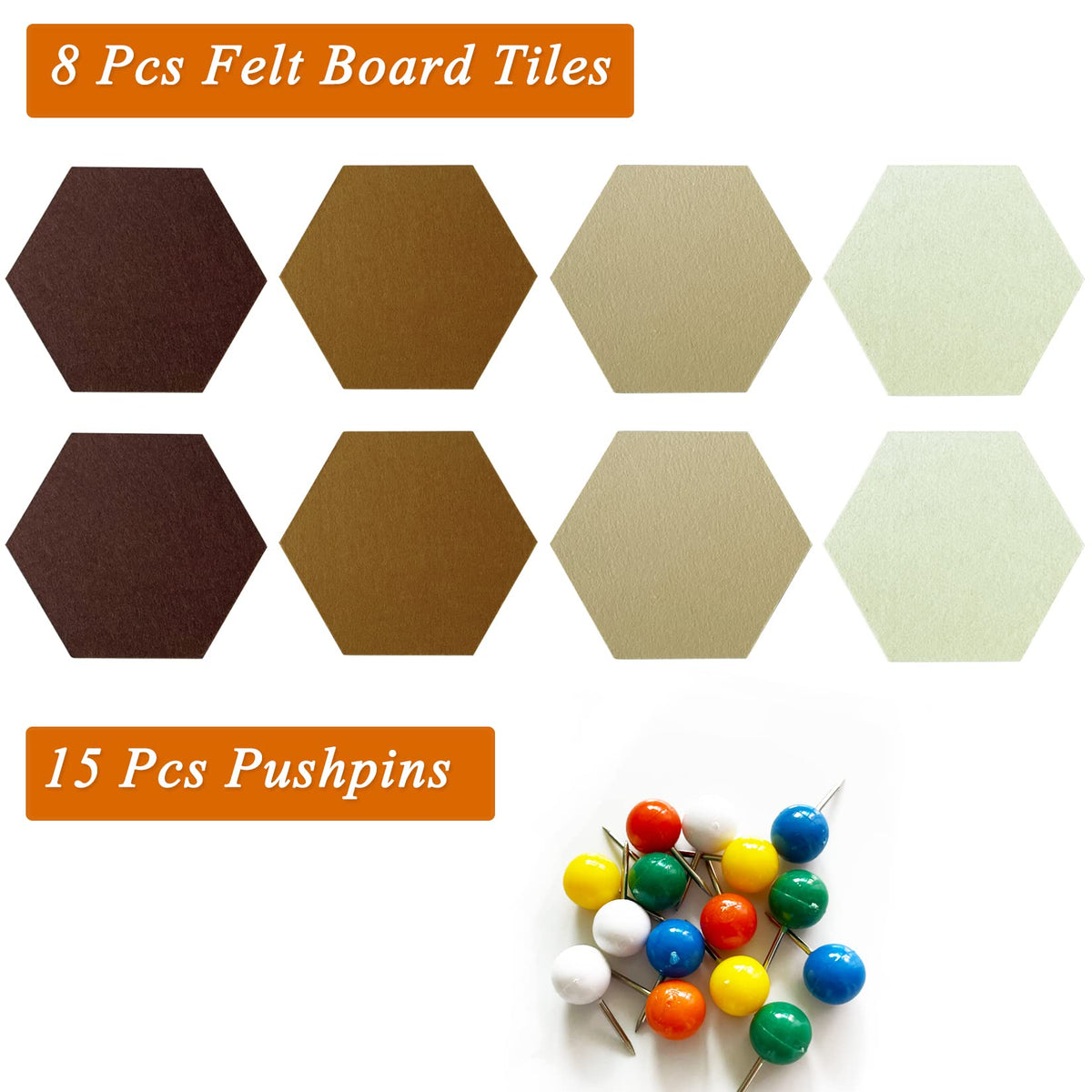 HULAVO 8 Pcs Hexagon Felt Cork Bulletin Board Tiles, Self Adhesive DIY Bulletin Board Pin Board for