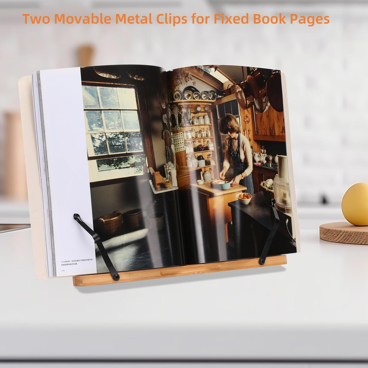 MEGREZ Foldable Bamboo Book Stand Adjustable Cookbook Reading Tablet Holder