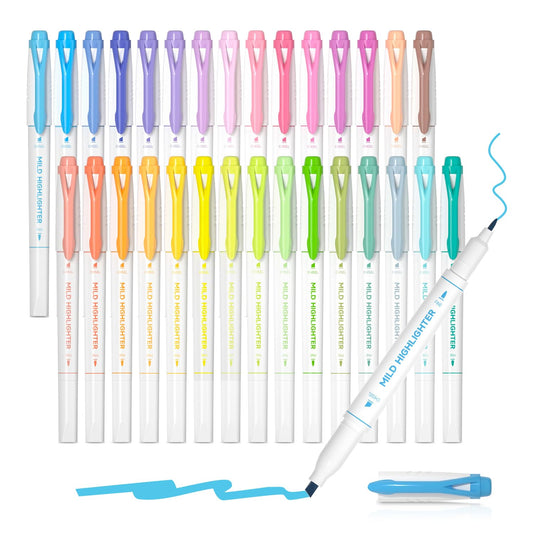 Shuttle Art 30 Colors Highlighters, Pastel Highlighter Pens Assorted Colors, Dual Tip Mild Color